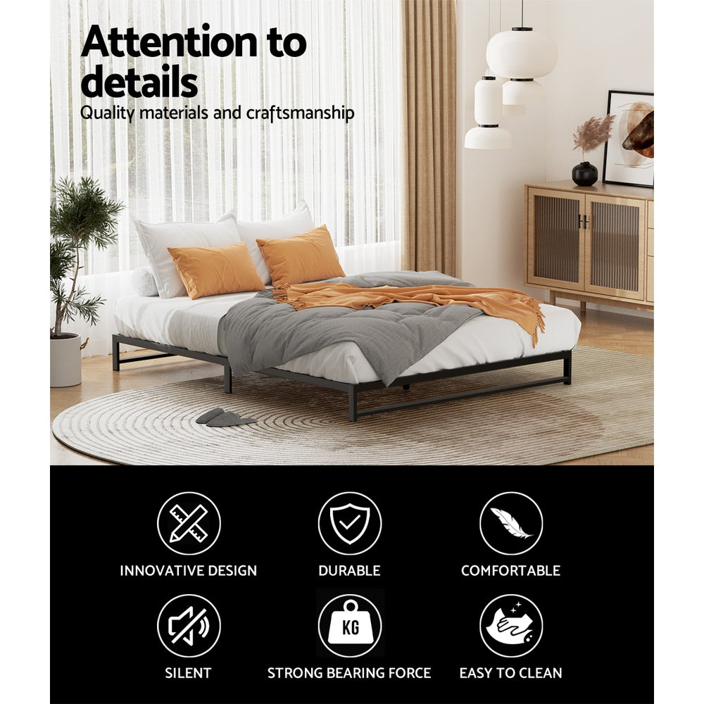 Beru Metal Double Bed Frame - Sturdy Black Platform Bed Base for Bedroom, Guest Room, or Dormitory - Supports Mattress Without Box Spring