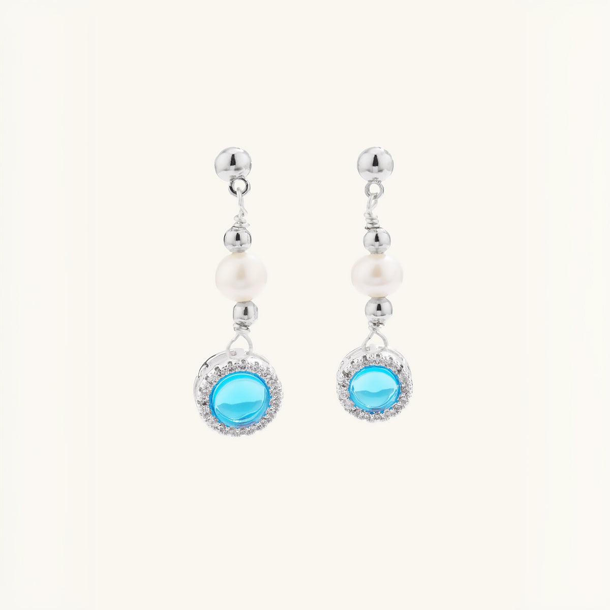 Elegant Aquamarine Pearl Drop Earrings for Women - Dainty Blue Gemstone Dangle Earrings for Wedding, Party & Special Occasions