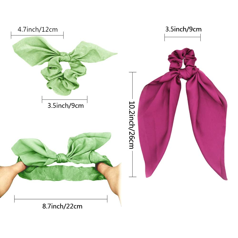 ASG Solid Color Cloth Scarf Rubber Bands - 6 Pack Long Ribbon Satin Hair Ropes & Elastic Scrunchies Hair Accessories for Women, Girls - Perfect for Ponytails, Braids, Buns and Everyday Styling