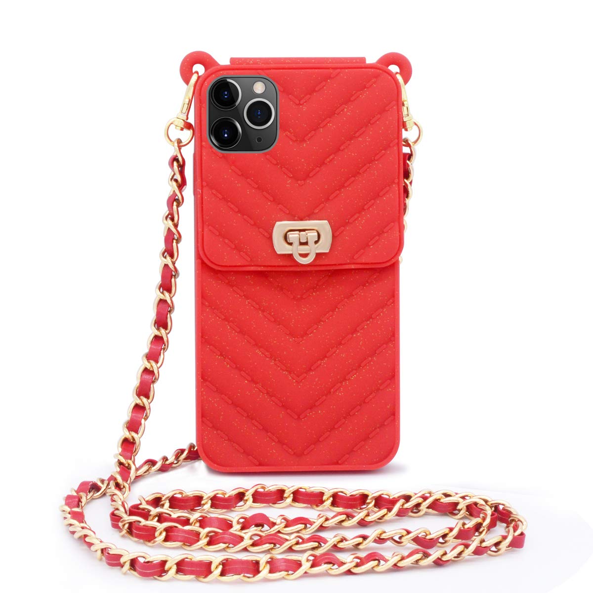 LUVI iPhone 11 Pro Max Wallet Case with Neck Strap, Crossbody Strap & Card Holder - Protective Phone Cover for Women (Red) | Perfect for Travel, Shopping & Everyday Use
