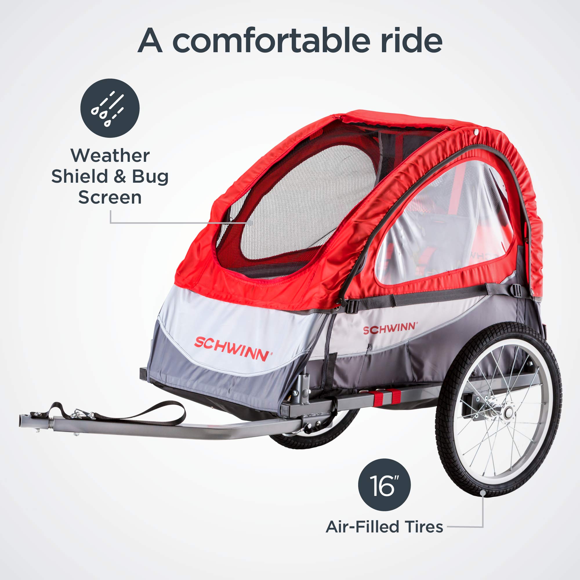 Schwinn Joyrider Echo & Trailblazer Bike Trailer for Kids - Single/Double Seat Baby Carrier with Canopy, 16/20