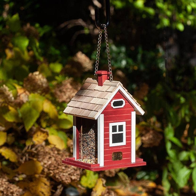 Red Christmas Cottage Bird Feeder - Outdoor Decorative Birdhouse for Garden, Yard & Winter Wildlife Feeding - Perfect Holiday Gift for Bird Lovers