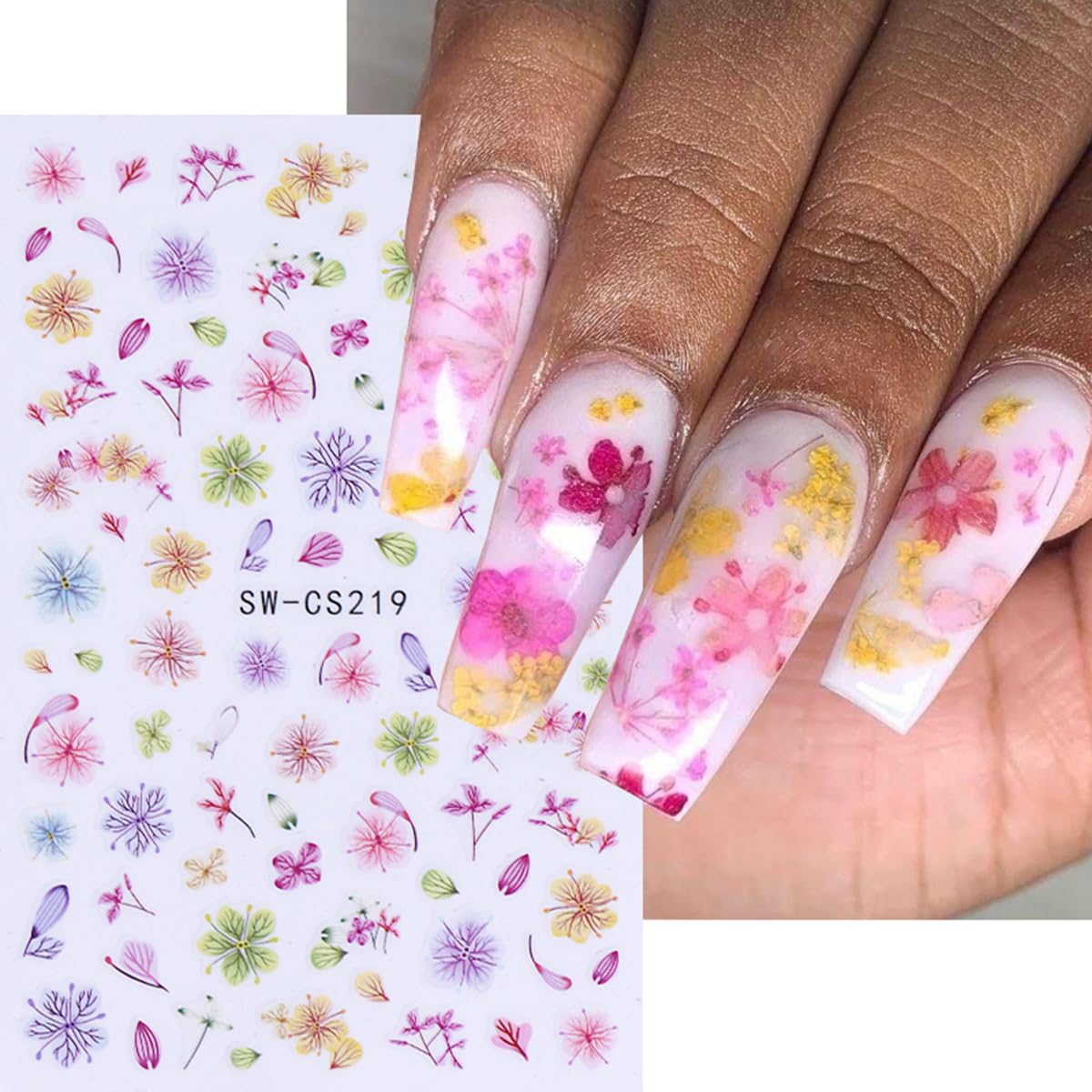 Spring Flower Nail Art Stickers - 6PCS Pink Purple Blossom Floral 3D Self-Adhesive Nail Decals for Manicure | DIY Nail Decorations | Perfect for Spring Parties, Weddings & Everyday Nail Art