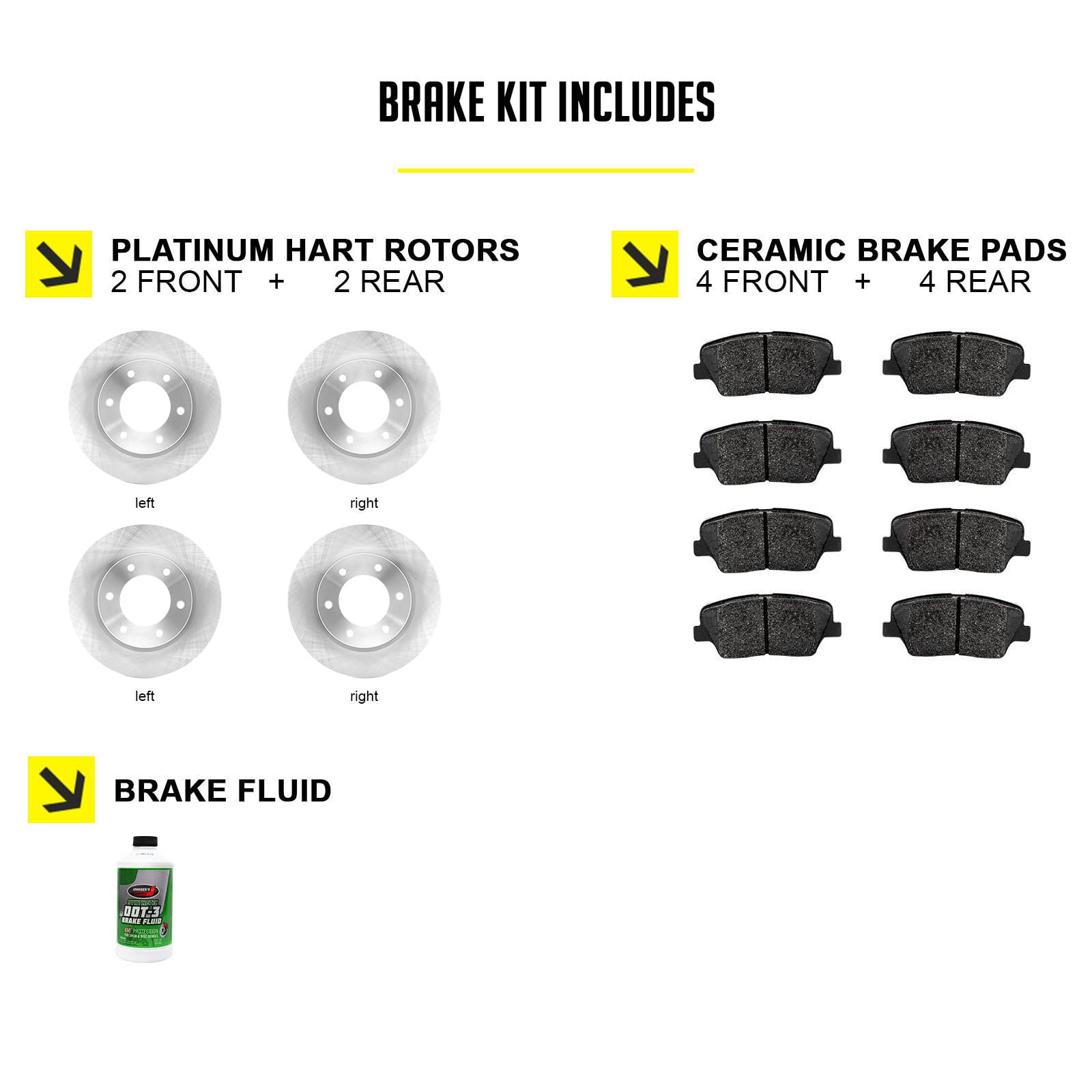 Hart Brakes Front & Rear Brake Pads and Rotors Kit - Ceramic Brake Pads with Rotors - RBBC.27048.02 | Perfect for Sedans, SUVs and Trucks | Smooth Braking Performance for Daily Commute & Highway Driving