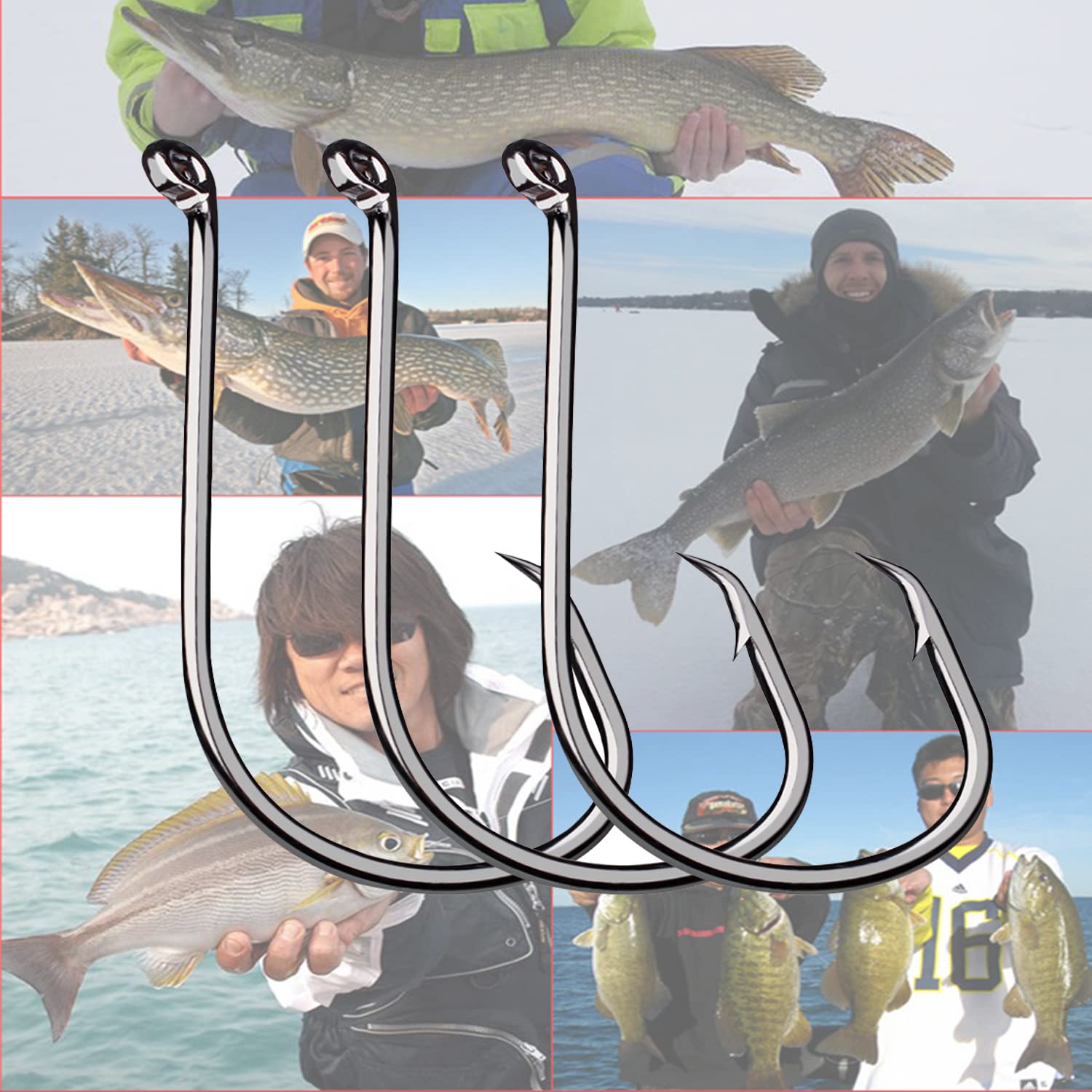 JOYGO FISHAN Fishing Hooks Kit - 50PCS High Carbon Steel Circle & Octopus Hooks for Saltwater Freshwater Fishing - Durable Catfish Bass Trout Hooks with Worm Keeper - Perfect for Deep Sea Shoreline Kayak Fishing