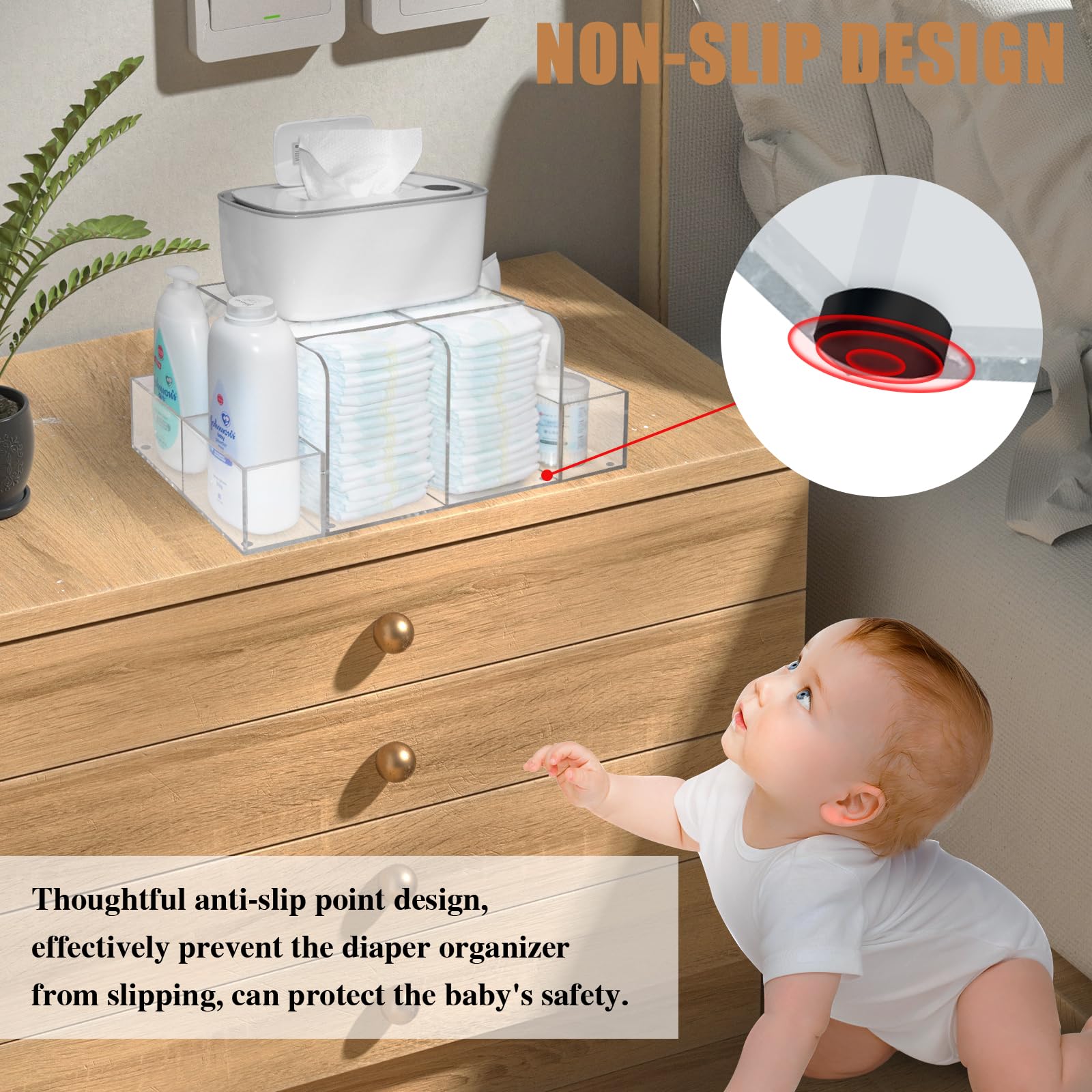 Baby Diaper Caddy Organizer - Detachable Clear Acrylic Diaper Storage for Wipes Dispenser & Warmer | Portable Changing Station for Nursery, Bedroom & Travel | Essential Diaper Changing Supplies for New Parents
