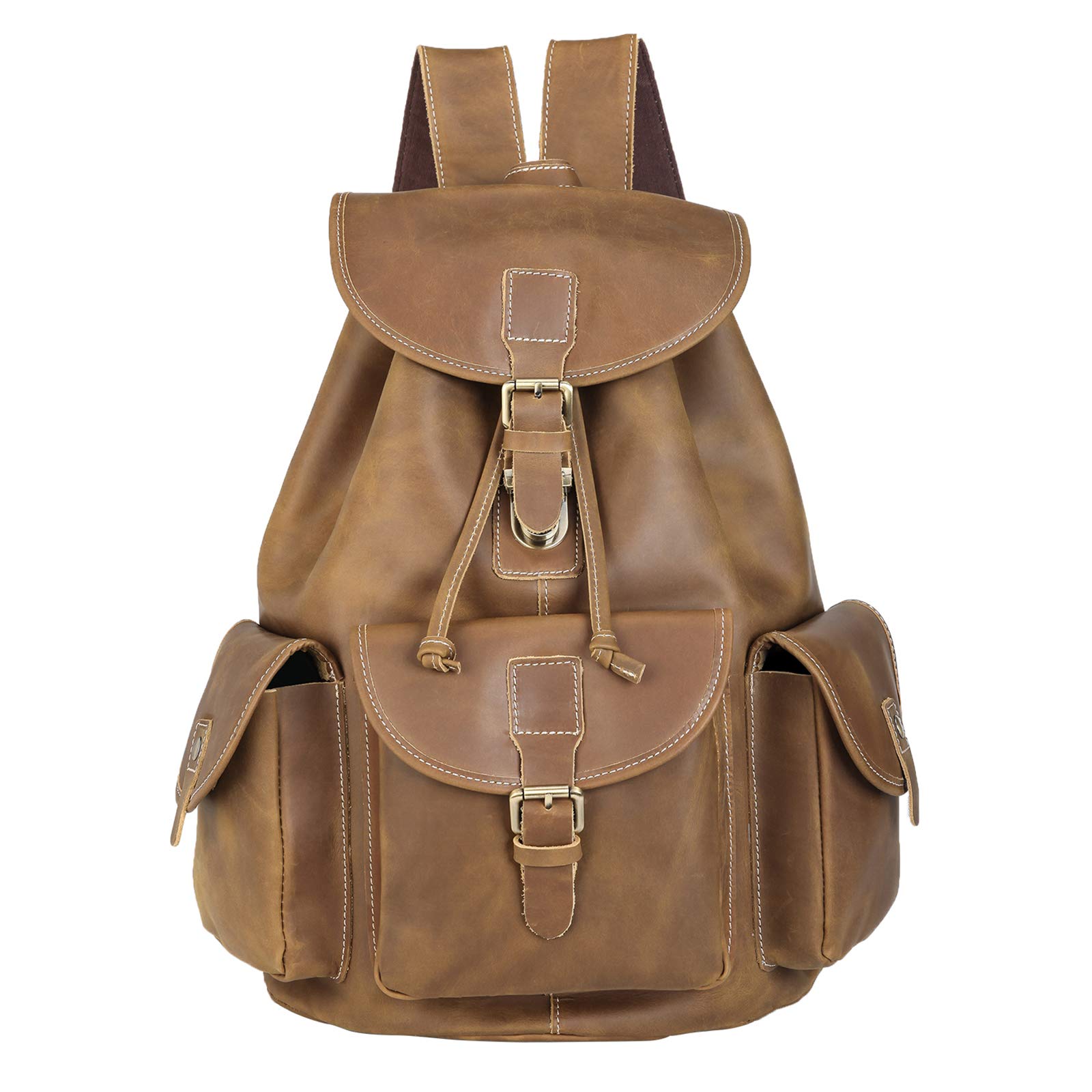 Vintage Full Grain Leather Rucksack Backpack - Durable Casual Laptop Bag for Men & Women - Brown Leather Daypack - Perfect for Work, Travel & Outdoor Adventures