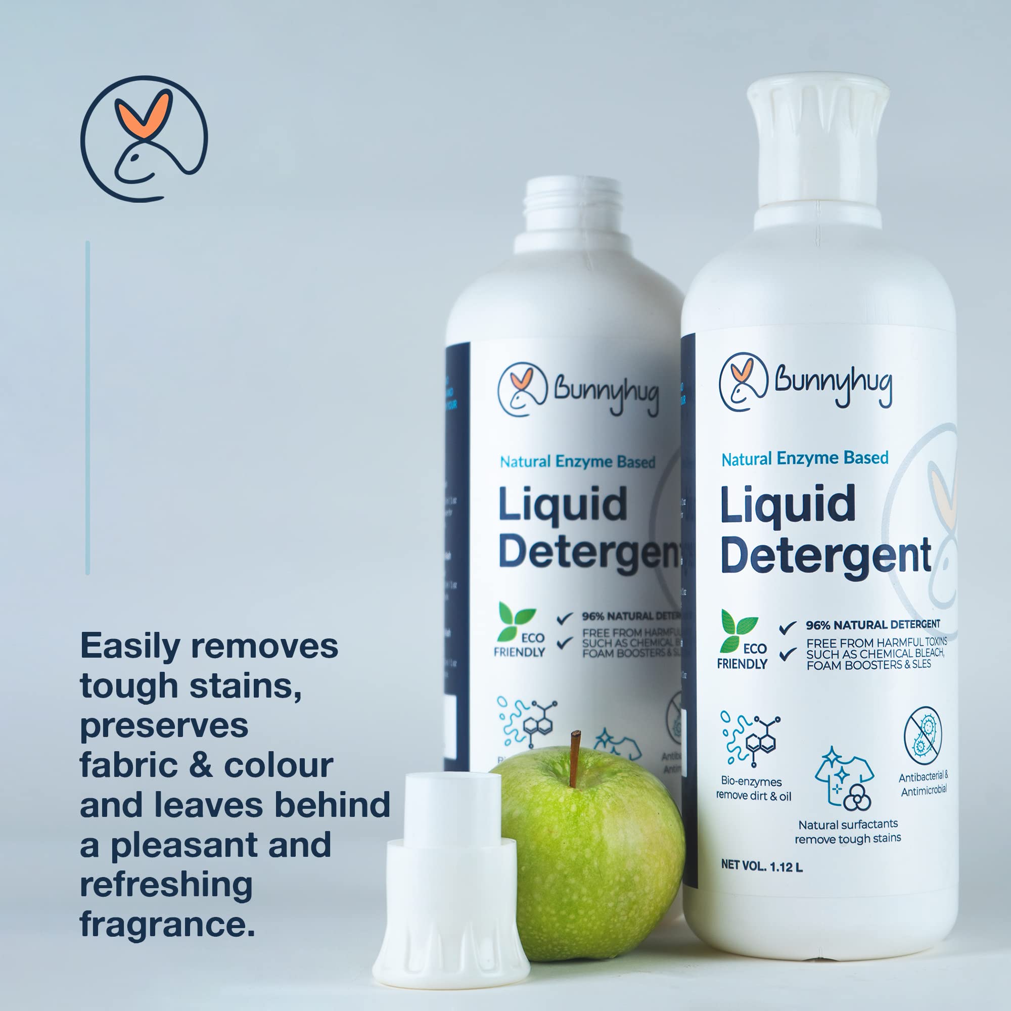 **Bunnyhug Natural Enzyme Laundry Detergent Liquid - 100% Plant-Based, Vegan, Toxin-Free - Safe for Top & Front Load Washers (1.12 Litre) - Gentle on Clothes & Skin, Ideal for Babies, Sensitive Skin & Eco-Conscious Families**