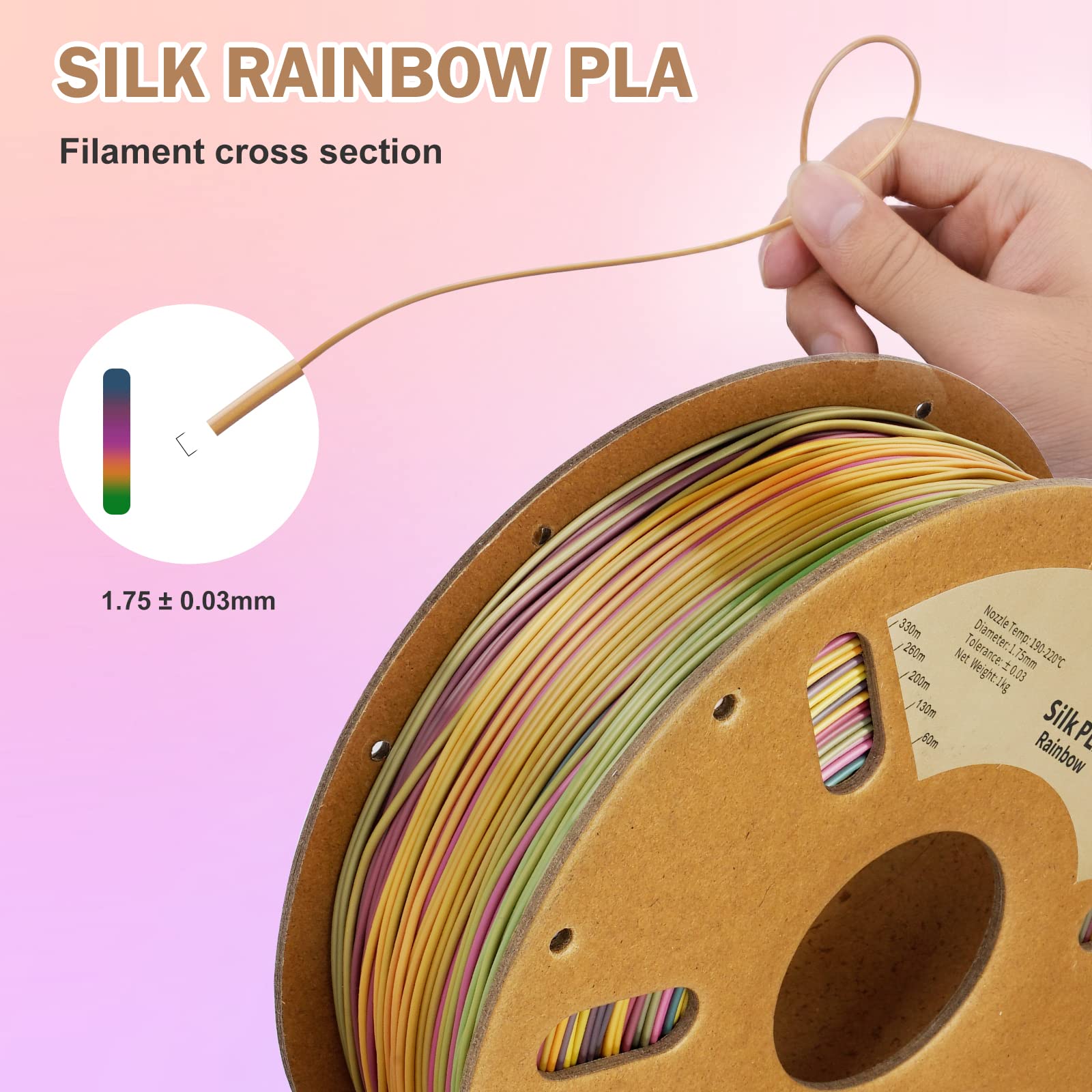 ERYONE 1.75mm Metal Luster Silk Rainbow PLA Filament for 3D Printing - High Precision +/-0.03mm, 1kg (2.2LBS) Spool - Perfect for Cosplay Props, Jewelry & Decorative Models