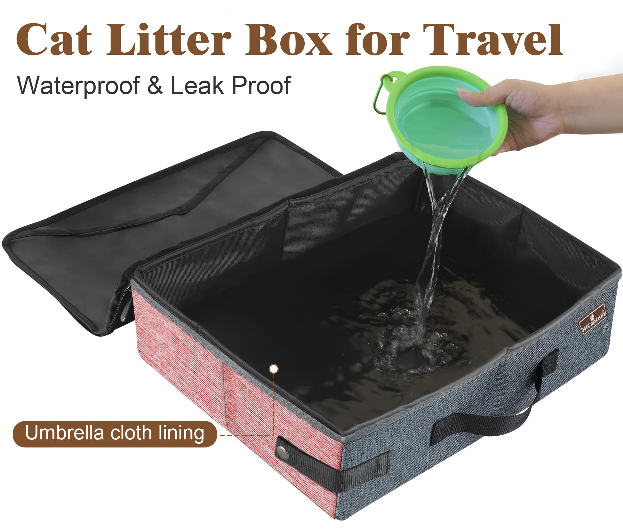 HiCaptain Portable Cat Litter Box with Lid & Handle - Collapsible Travel Litter Carrier for Cats (Medium, Pink/Gray) | Perfect for Road Trips, Camping & Vet Visits