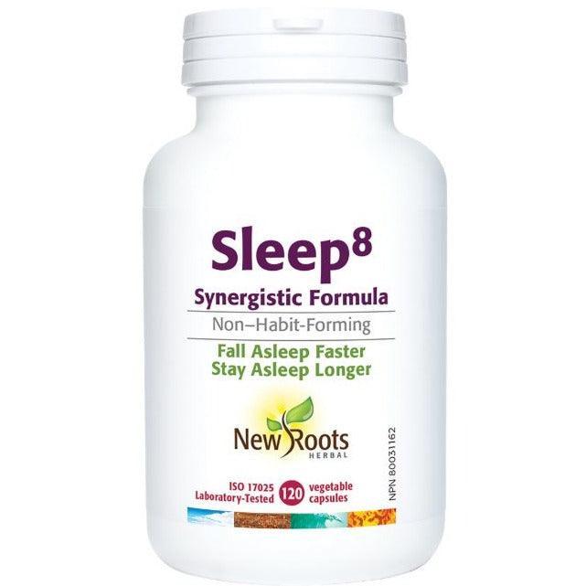 New Roots Sleep 8 - Natural Sleep Aid with Melatonin & Herbal Blend - 120 Veggie Capsules for Adults - Promotes Relaxation & Deep Sleep - Perfect for Insomnia Relief & Nighttime Rest
