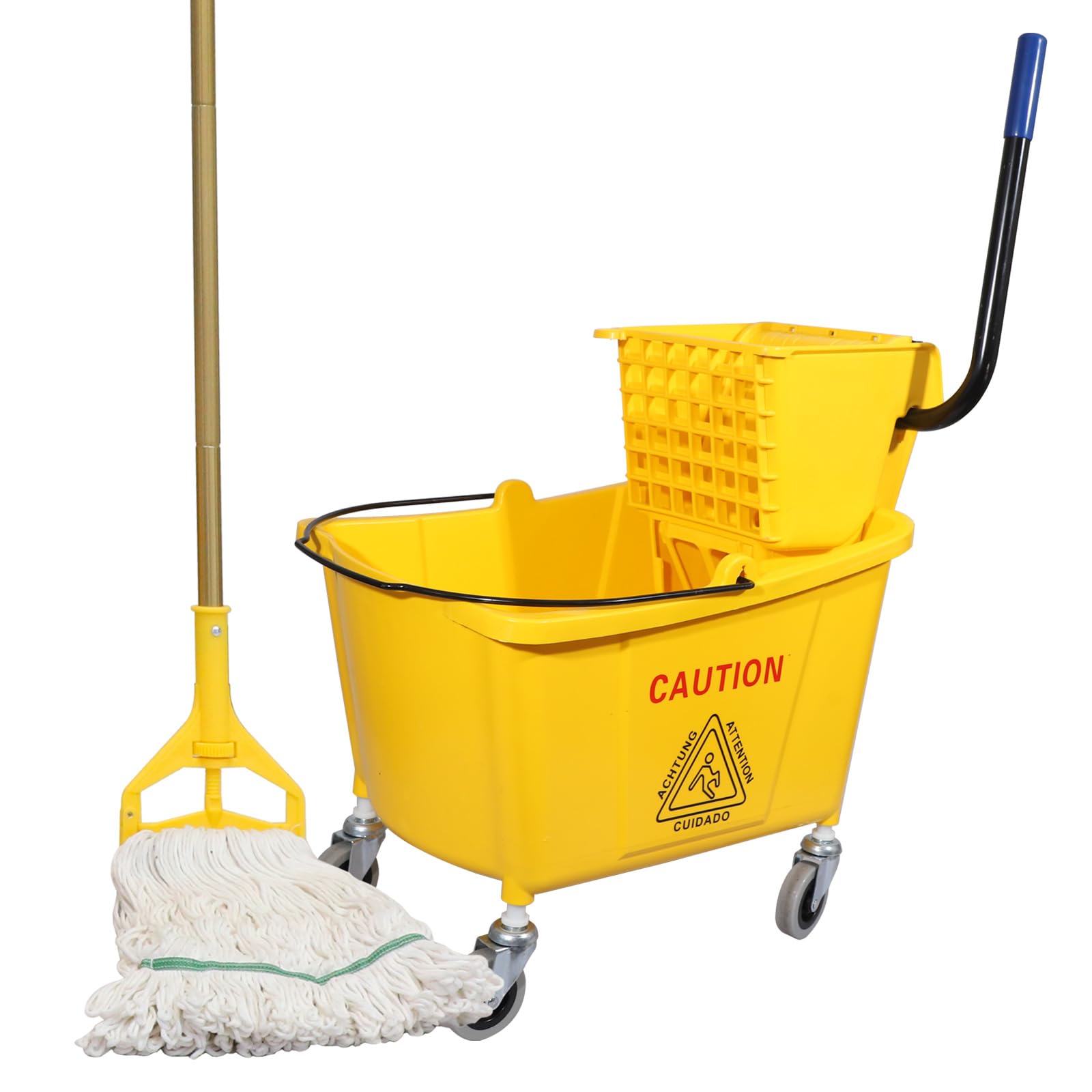 Commercial Mop Bucket with Side-Press Wringer - 35 Quart Heavy Duty Cleaning Bucket for Floors - Yellow Industrial Mop & Bucket Set - Perfect for Janitorial Services, Hospitals & Schools