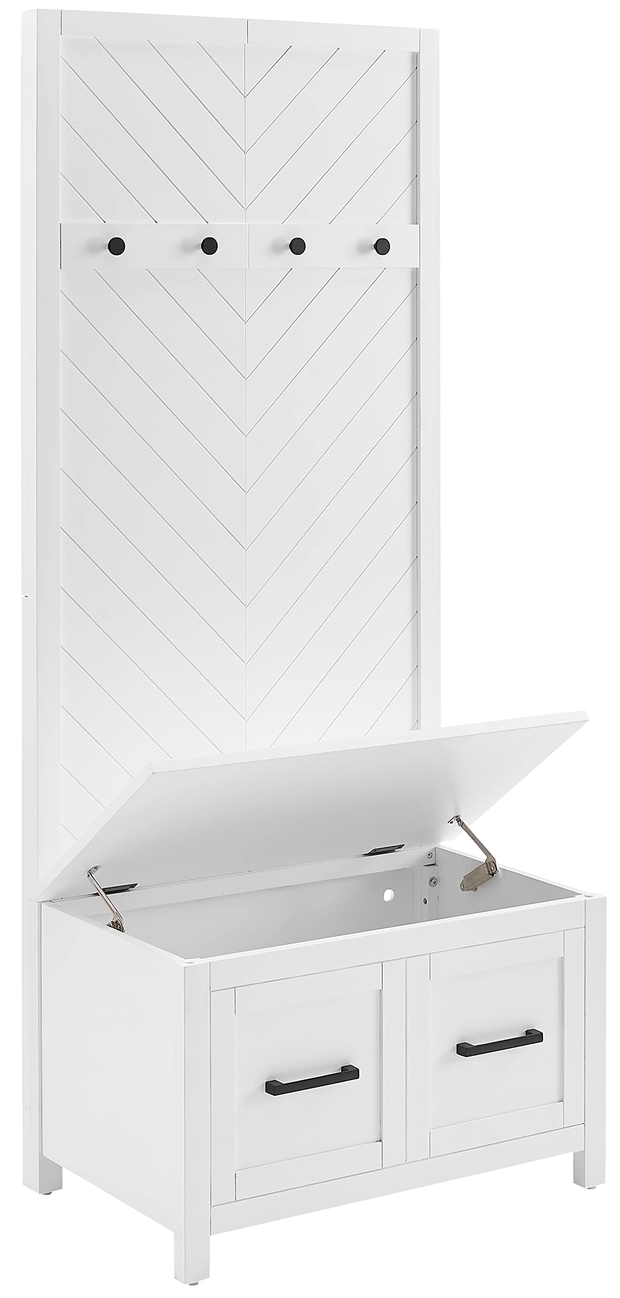 Crosley Kayce Hall Tree with Storage Bench & Coat Rack - White Entryway Organizer for Coats, Shoes & Accessories | Perfect for Mudrooms, Foyers & Small Spaces