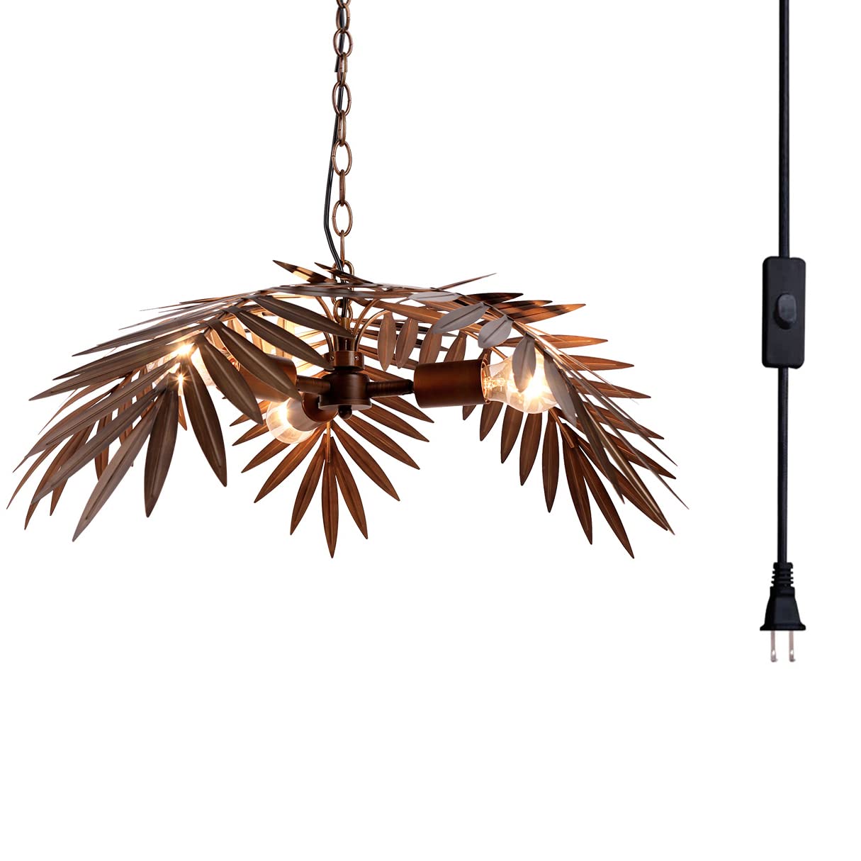 Vintage Adjustable Coconut Leaf Chandelier - Rustic Tropical Tree Lamp for Living Room, Dining Room, Bedroom & Kitchen - Plug in Hanging Light Fixture - Perfect for Boho, Beach House & Farmhouse Decor