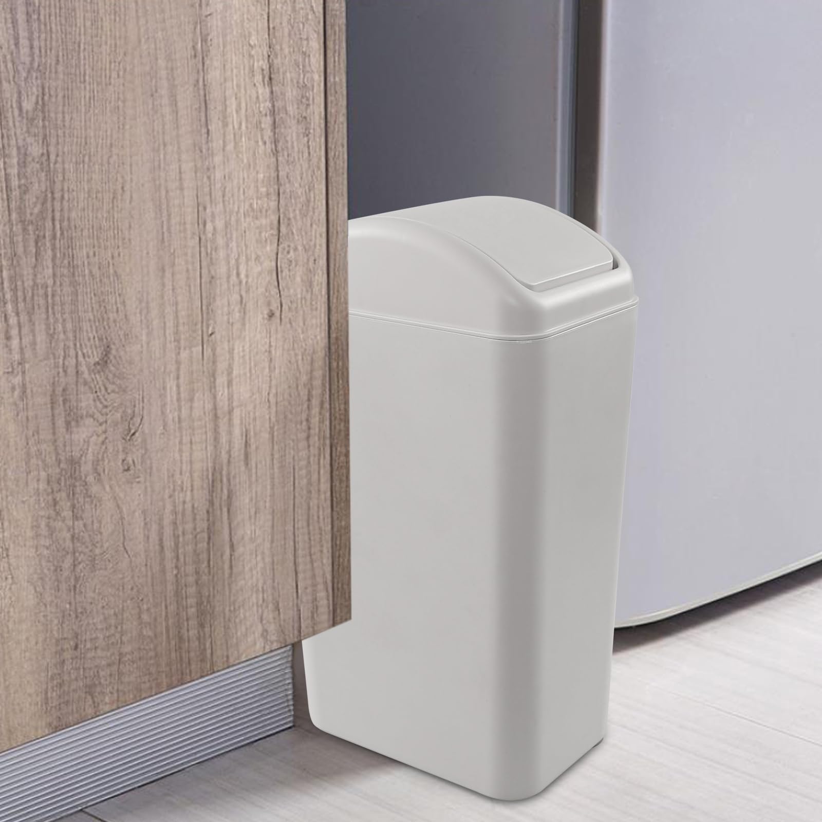 Ramddy Slim Trash Can 14L - Modern Swing Lid Garbage Bin for Kitchen, Bathroom, Office & Home Use - Space Saving Small Waste Basket with Odor Control