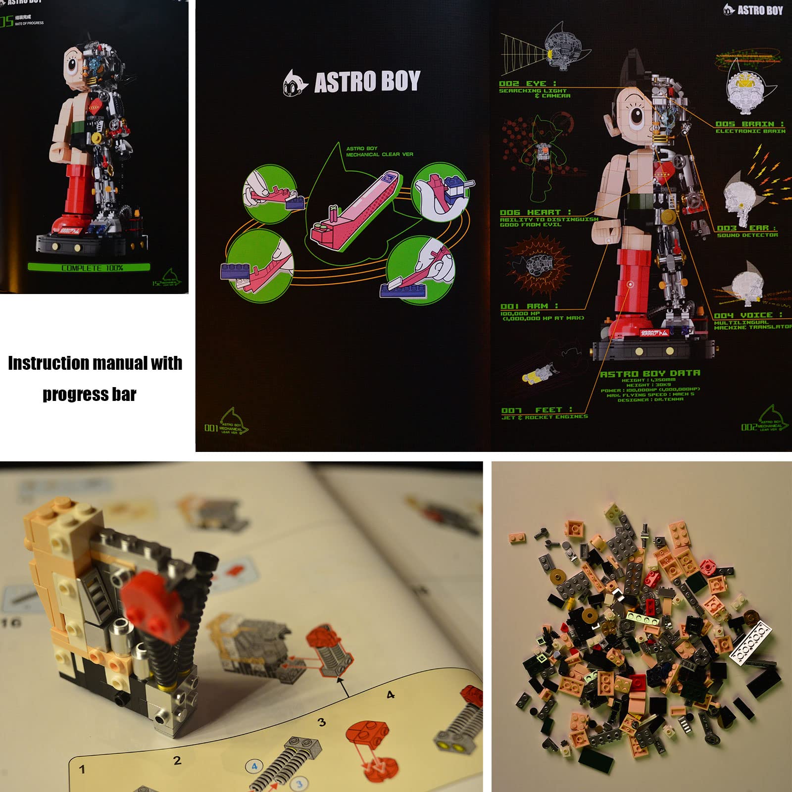 Mech Astro Boy Toy Building Kit - 1258 Pieces, Collectible Mighty Atom Display Model with Half Mech Detail, Handmade Building Blocks Compatible with Lego - Perfect Gift for Adults & Kids, Great for STEM Learning, Anime Collections and Creative Play