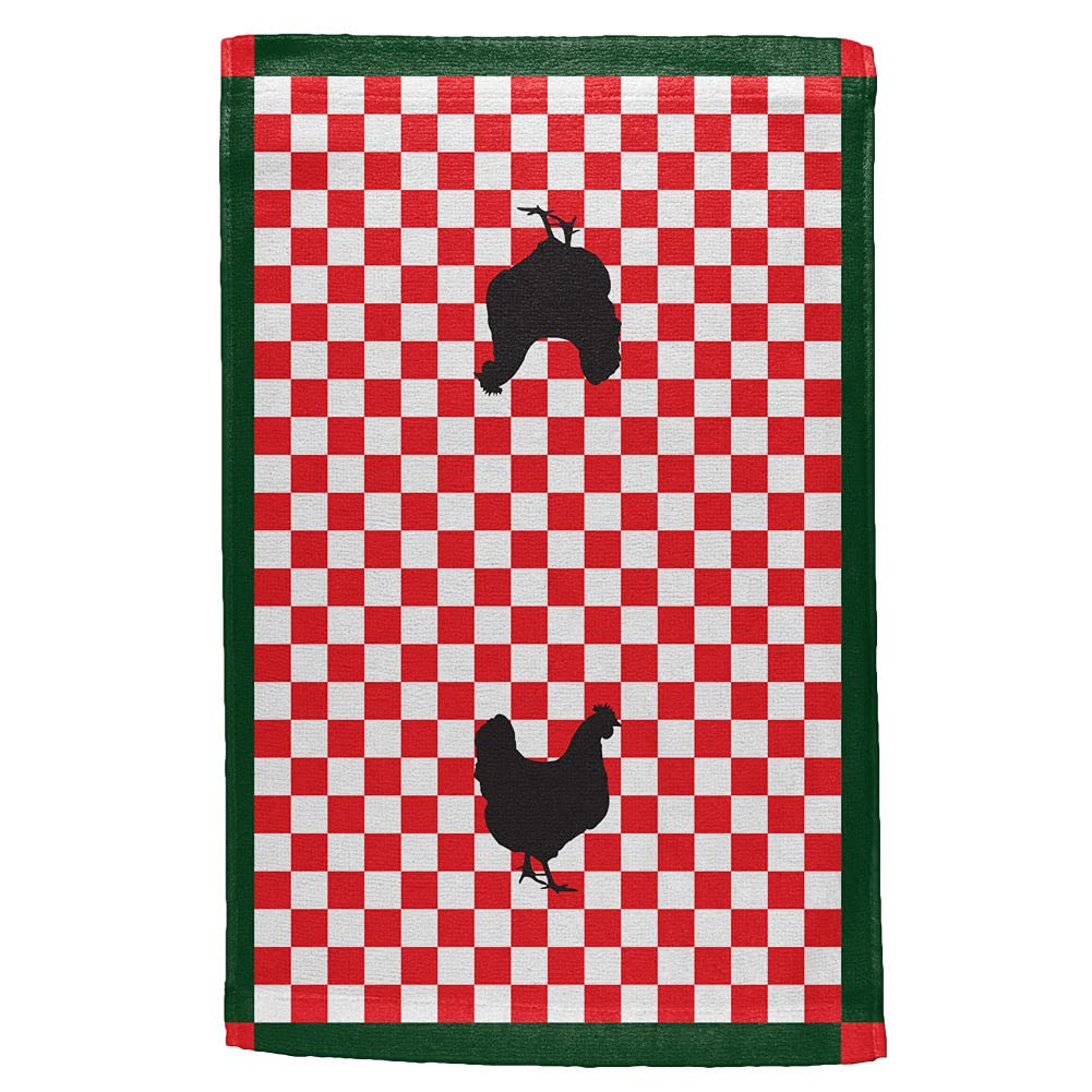 Country Kitchen Checkerboard Chicken Print Hand Towel - Soft & Absorbent Cotton Towel for Farmhouse Decor, Kitchen, Bathroom & Dining