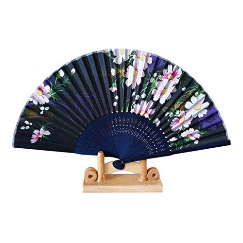 YUANLE Chinese Silk Folding Hand Fan - Elegant Bamboo Flower Design for Wedding, Dance, Party & Summer Cooling | Traditional Lace Handheld Fan for Women, Brides & Performers | Perfect for Asian-Themed Events & Hot Weather Relief