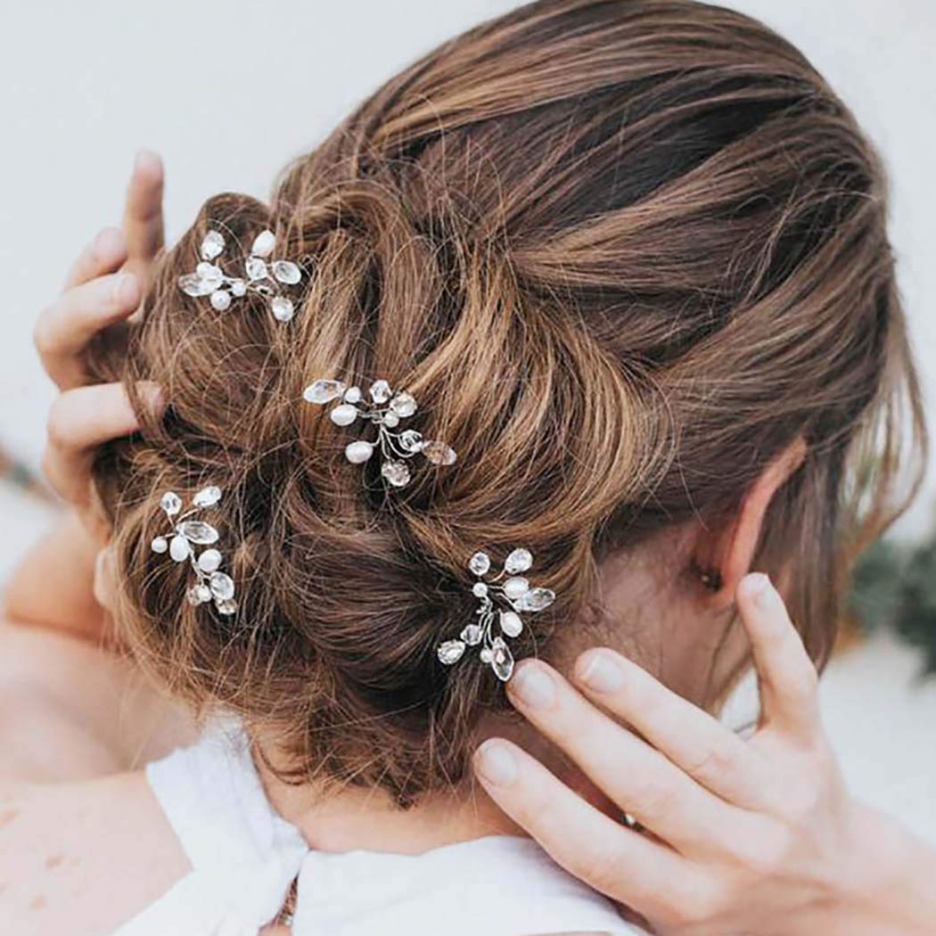 Sparkling Rhinestone Wedding Hair Pins with Pearls – Elegant Crystal Bridal Hair Accessories for Women & Girls (3-Pack) – Perfect for Bridal Showers, Weddings & Special Occasions