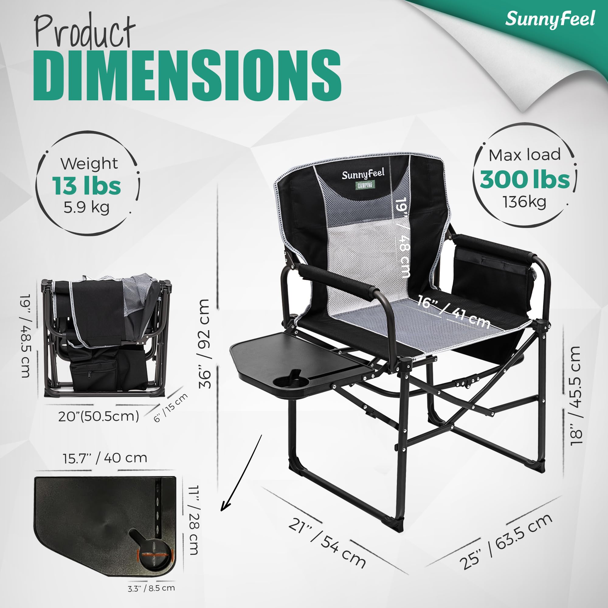 **SUNNYFEEL Heavy Duty Oversized Camping Director's Chair with Side Table & Pocket - Portable Folding Chair for Beach, Fishing, Picnic, Lawn, Concert & Outdoor Adventures**    *Perfect for Relaxing at the Beach, Camping Trips, Backyard BBQs, and Outdoor Events*