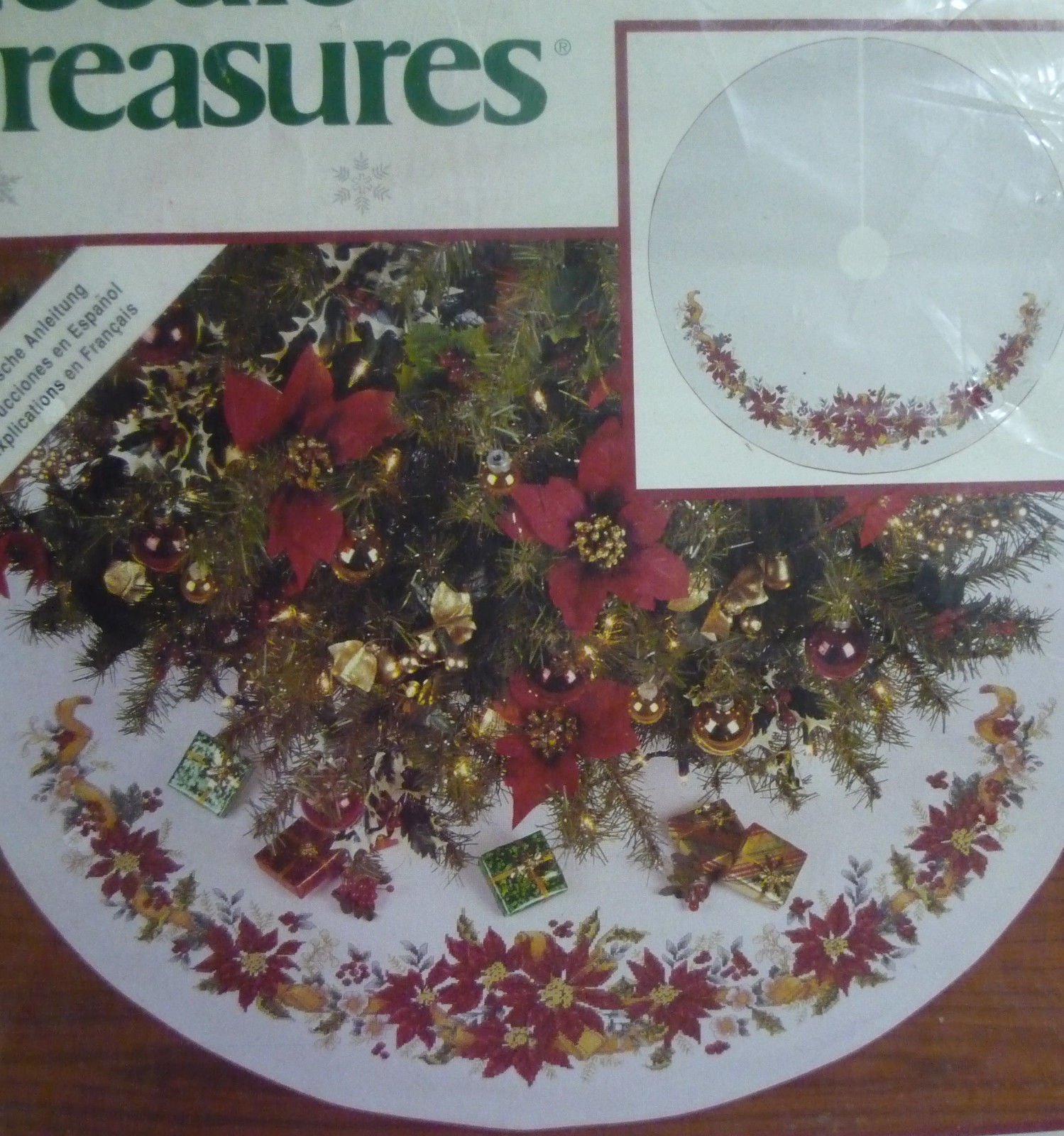 Poinsettia Christmas Tree Skirt Counted Cross Stitch Kit - 40 Inch Round Holiday Embroidery Craft for Festive Decor | Perfect for DIY Holiday Decorations and Gift Making