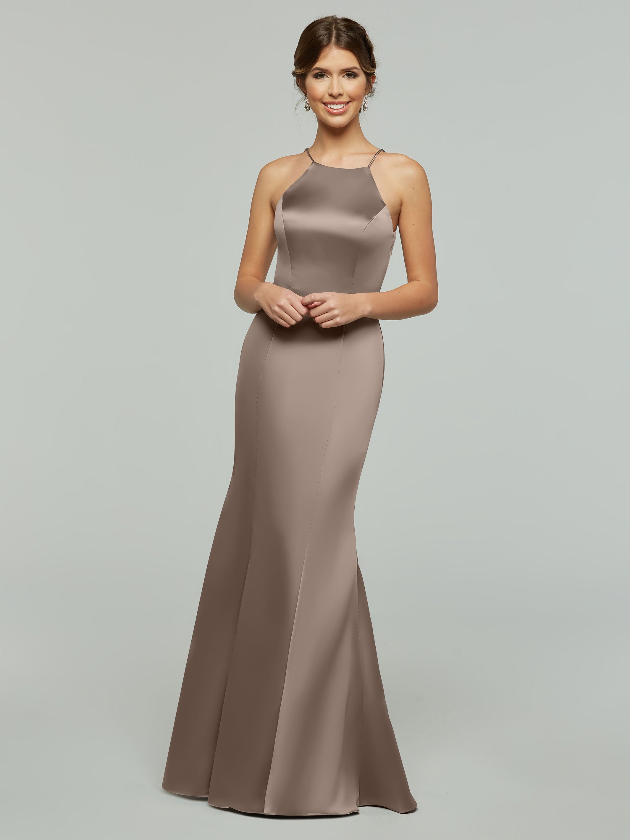 Elegant 80071 Mermaid Satin Bridesmaid Dress with Halter Neckline - Perfect for Weddings, Proms & Formal Events