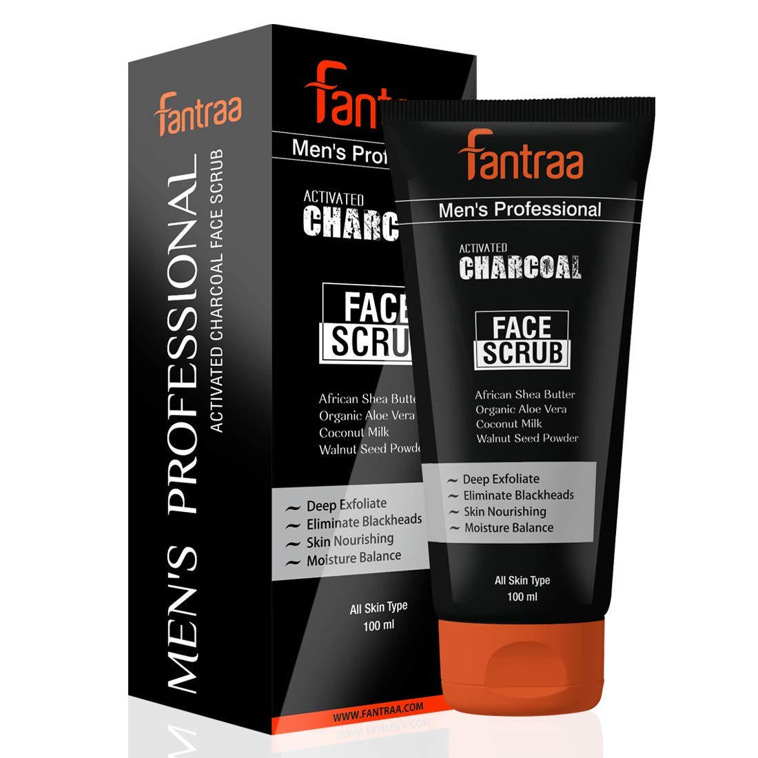 Fantraa Activated Charcoal Face Scrub for Deep Exfoliation & Oil Control - 100ml | Blackhead Remover & Skin Nourishing Treatment | Suitable for All Skin Types | Men & Women | Daily Skincare Routine & Post-Workout Cleansing