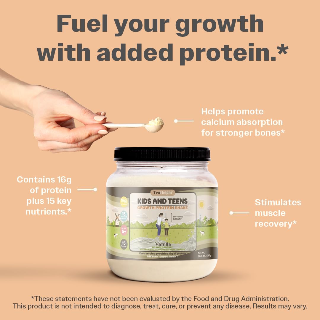 Vanilla Ice Cream Whey Protein Powder for Kids & Teens - Growth & Development Protein Shake - Weight Gain Supplement for Picky Eaters - Pediatrician Recommended (Ages 5+) - Perfect for Post-Workout Recovery & Healthy Snacks