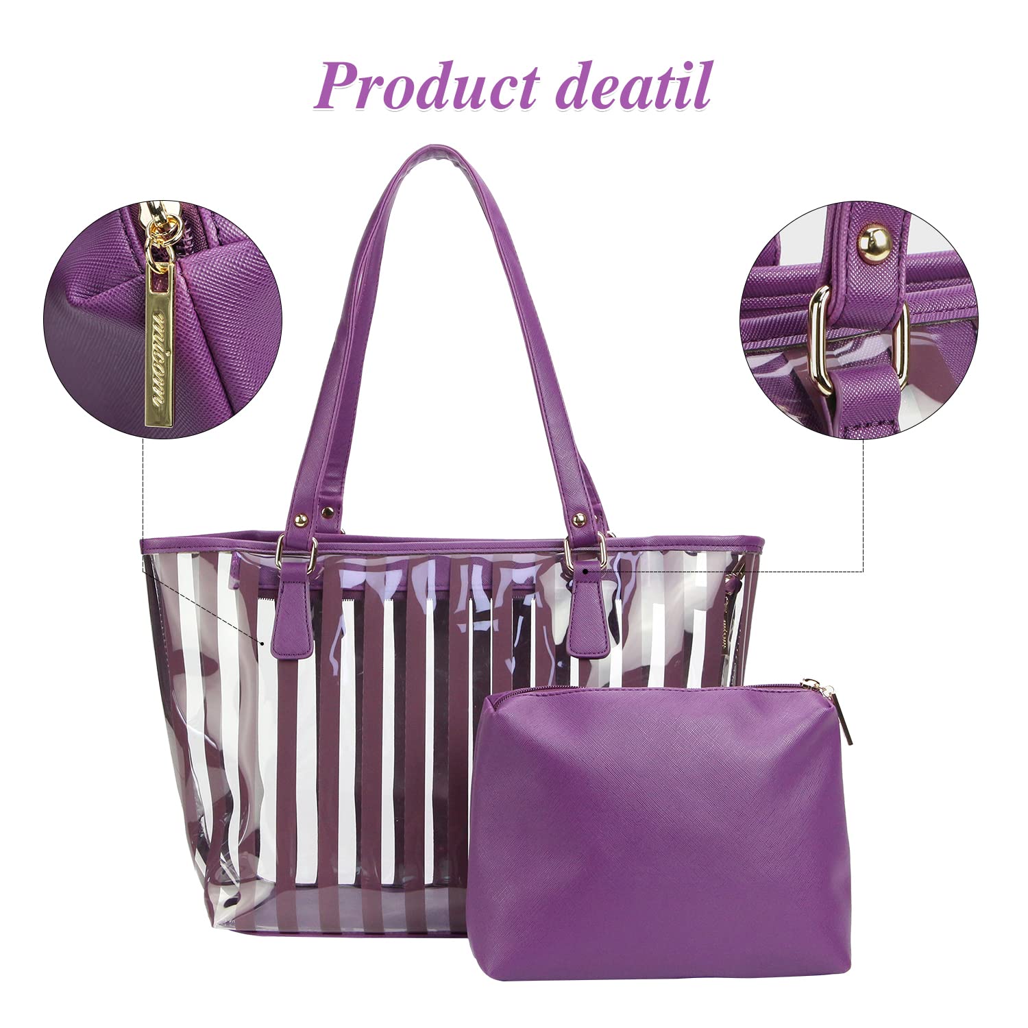 2 in 1 Semi Clear Beach Tote Bag - Large Waterproof Shoulder Purse with Interior Pouch for Women | Perfect for Pool, Beach, Gym & Travel Essentials