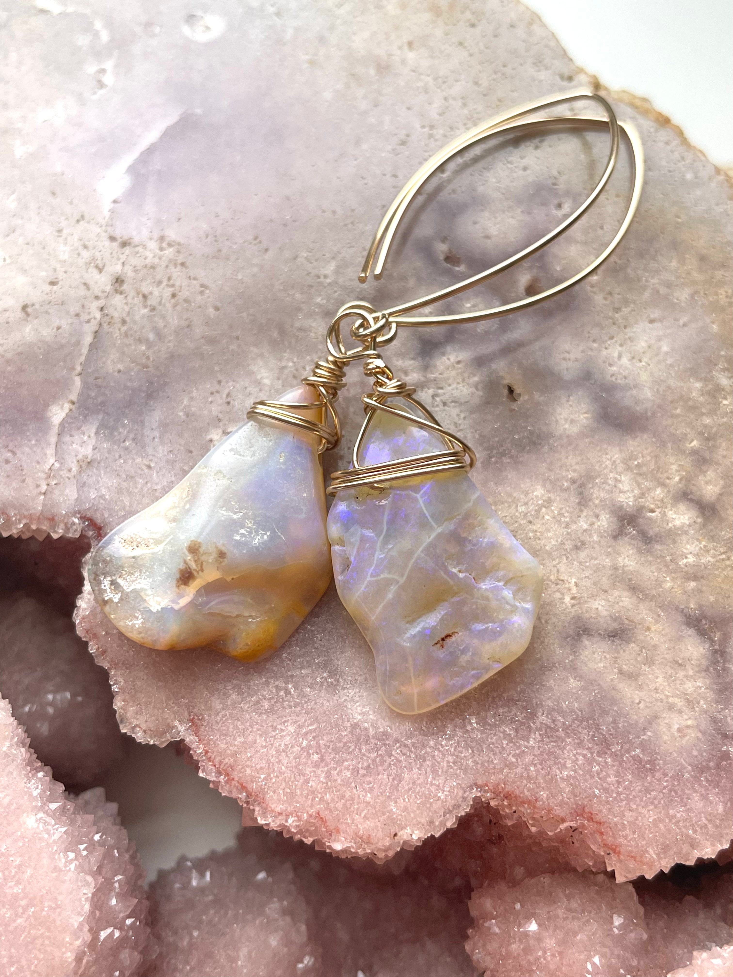 Large Australian Opal Dangle Earrings in Gold Filled - Elegant Statement Jewelry for Women, Perfect for Parties, Weddings & Special Occasions