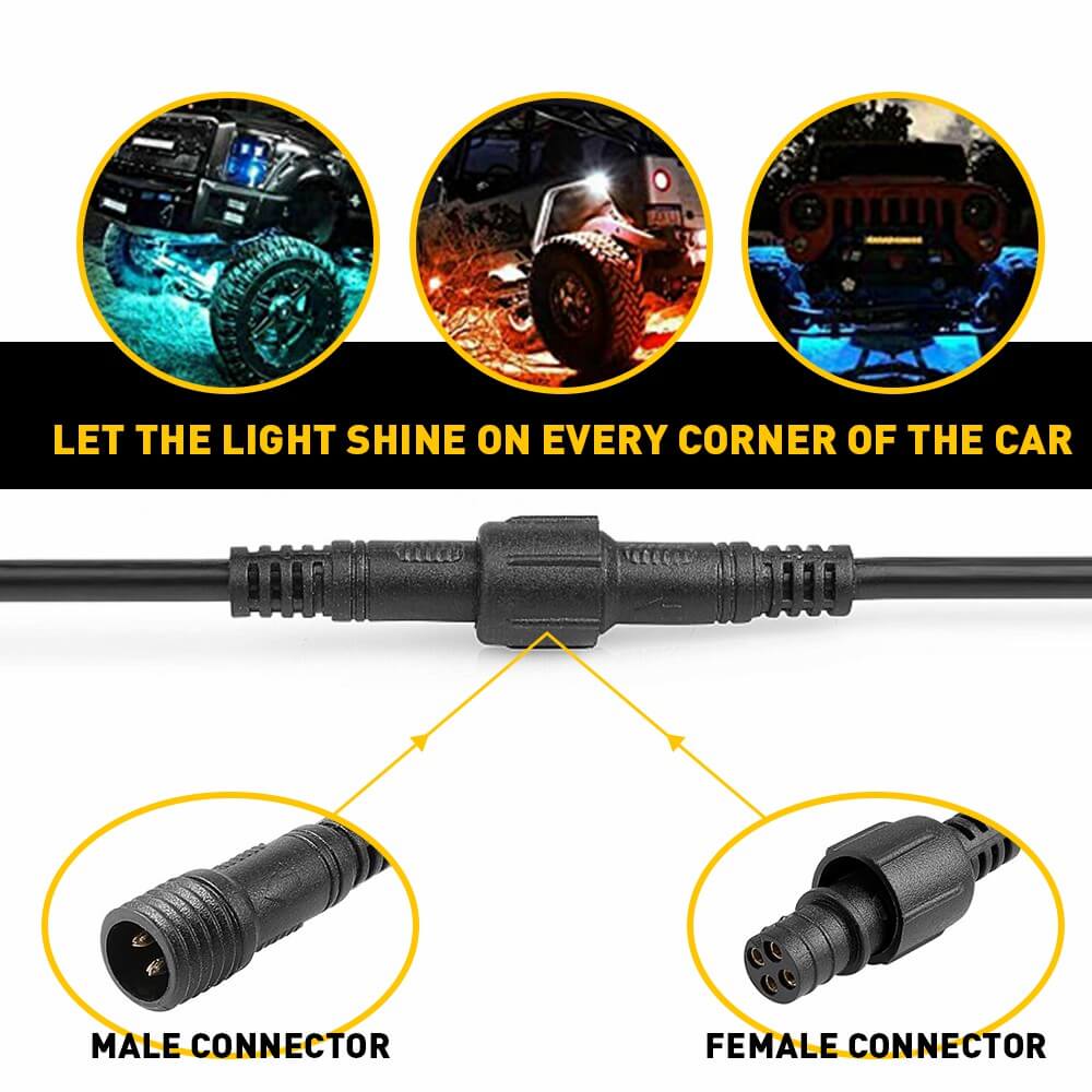 4 Pin RGB LED Strip Extension Cable - 3M/10ft Waterproof Connector for Rock Lights, Under Cabinet Lighting, Car Accent & Home Decoration