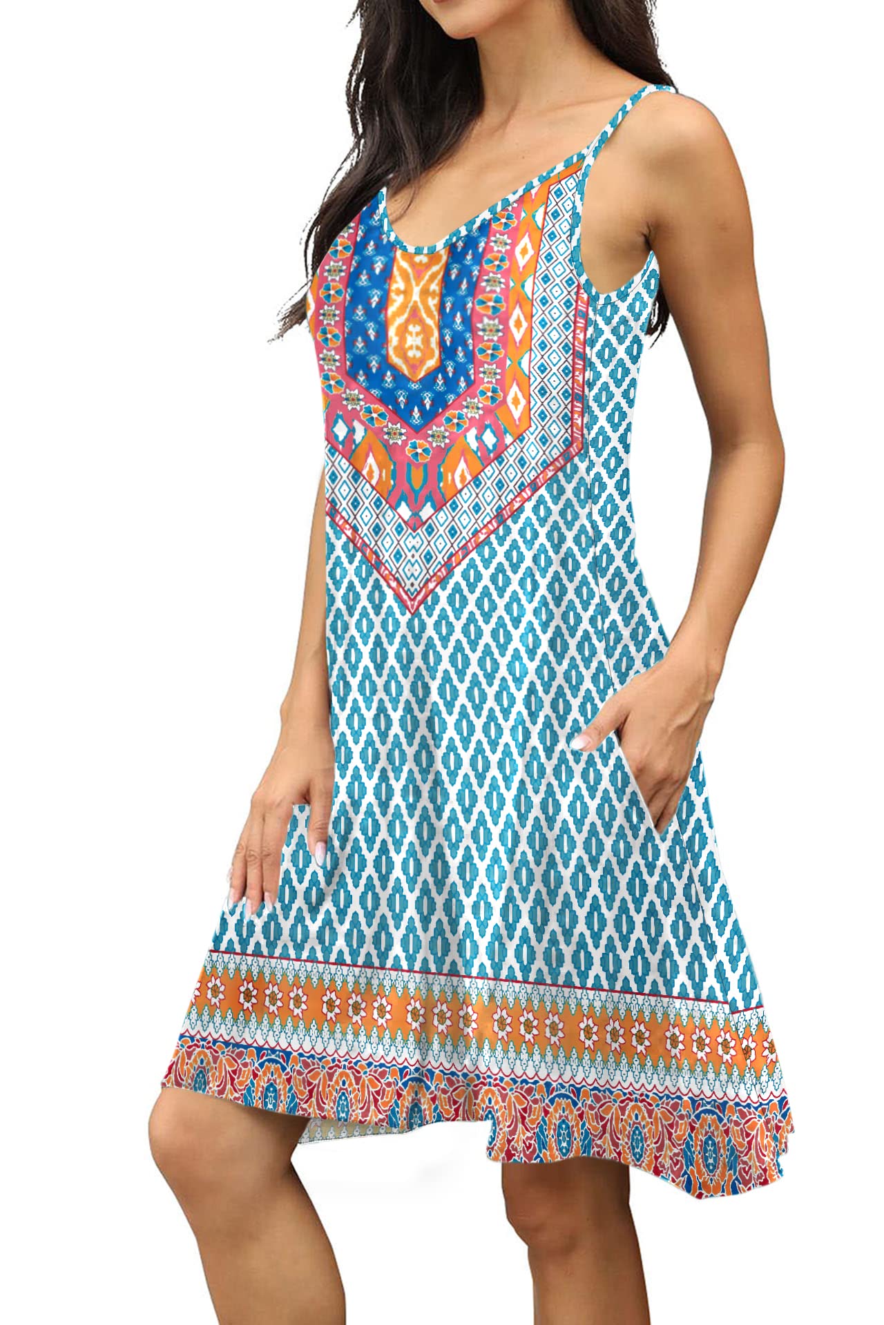 BEUFRI Women's Summer Spaghetti Strap Casual Swing Tank Dress with Pockets - Lightweight Beach Cover Up for Vacation, Poolside, and Outdoor Activities