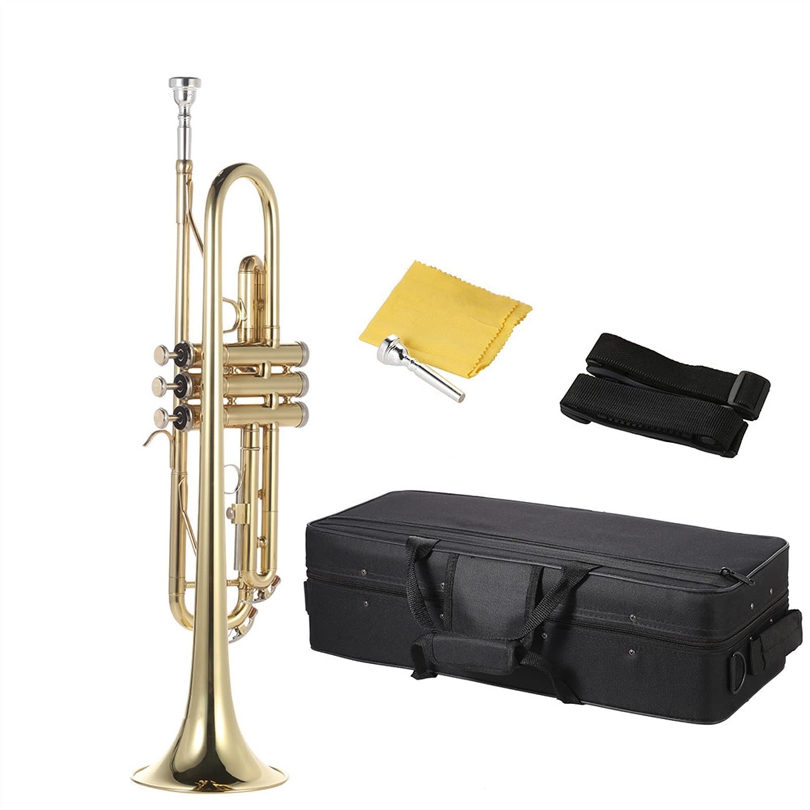 ZENGXUE Bb Trumpet - Professional B Flat Brass Student Trumpet with Gold Finish, Includes Mouthpiece, Gloves, Strap & Case - Perfect for Beginners, School Bands & Jazz Performances