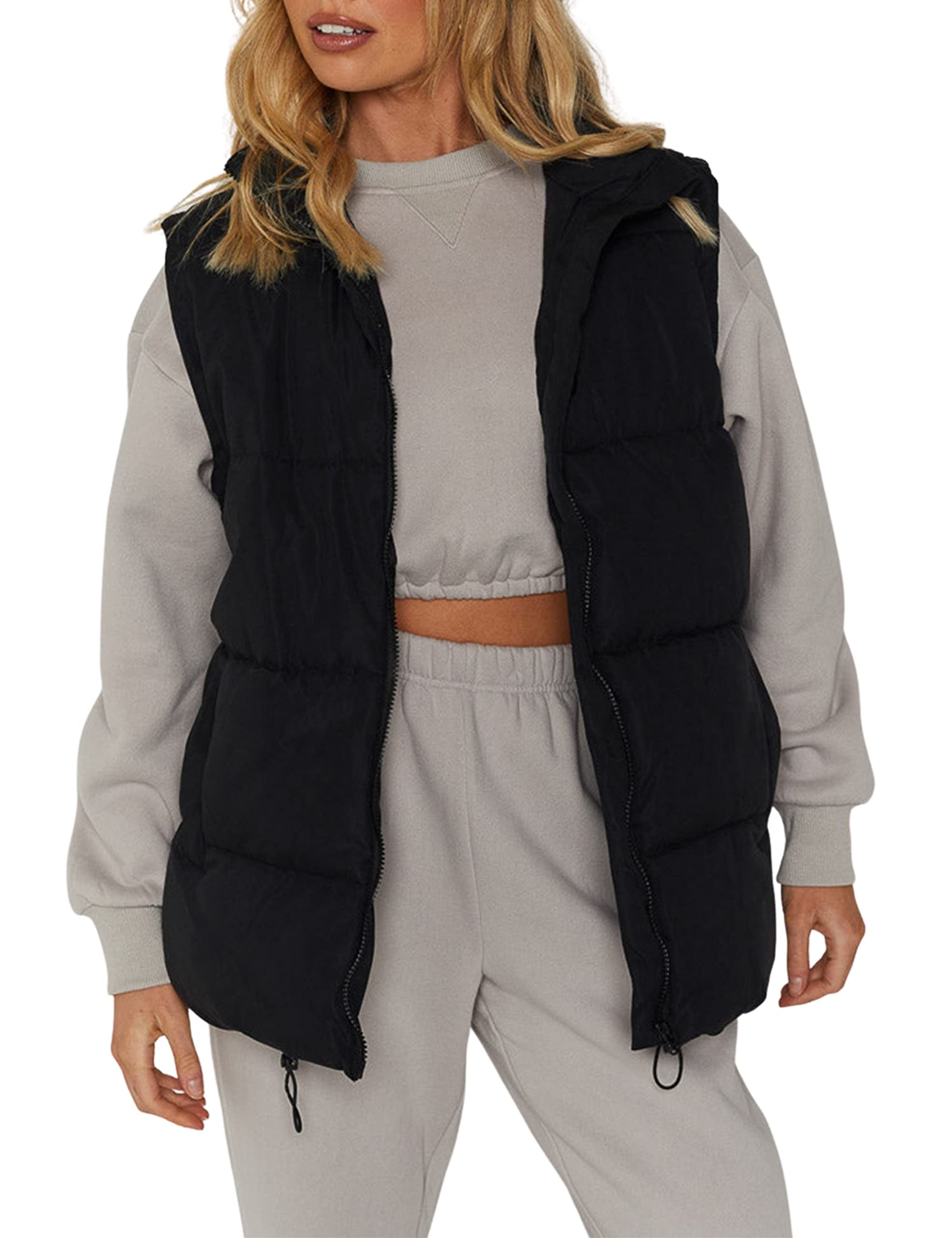 Women's Quilted Puffer Vest Sleeveless Stand Collar Zip Up Jacket with Pockets - Winter Outdoor Hiking, Casual Streetwear Fashion Coat