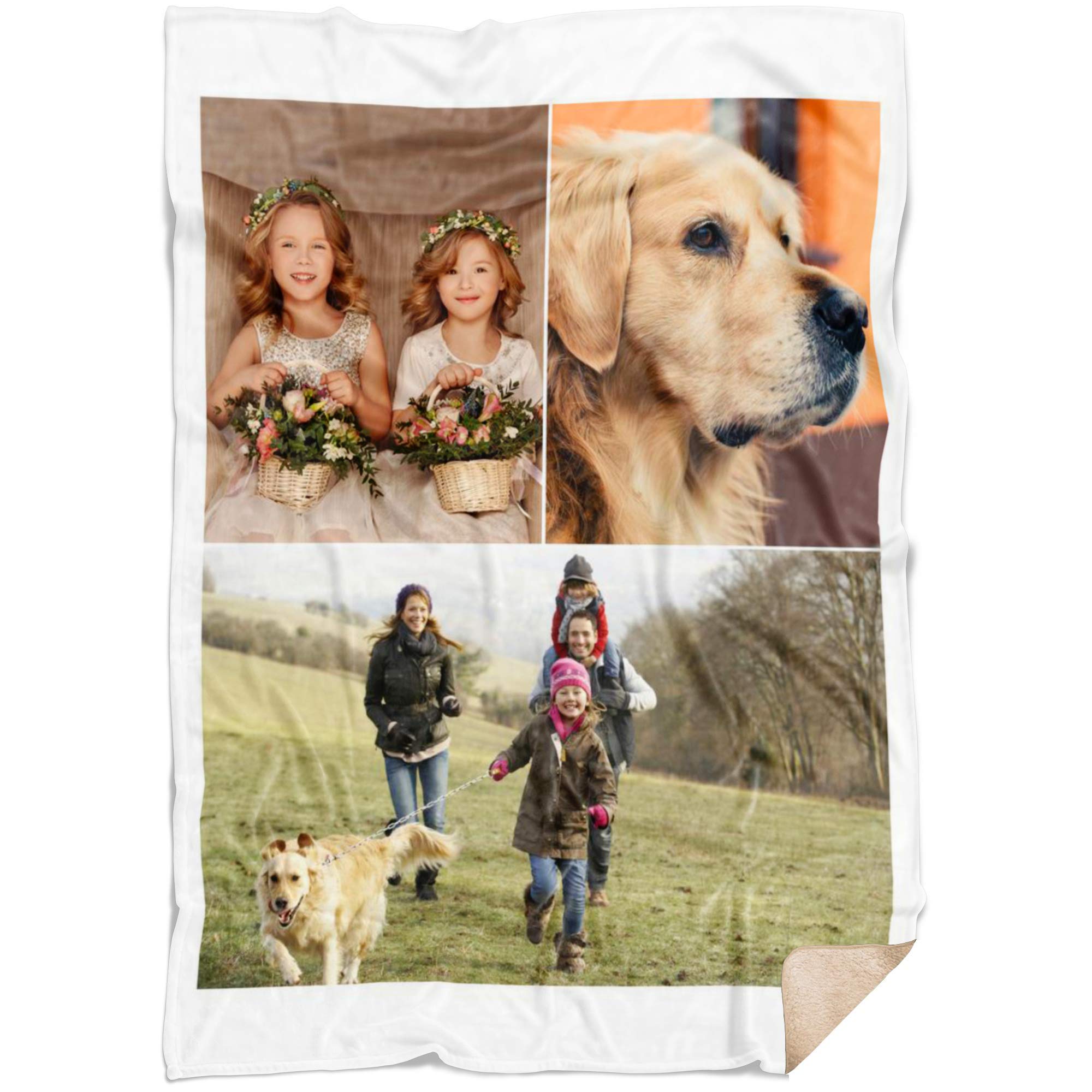 **Custom Photo Fleece Blanket - Personalized Throw Blanket with 3 Image Collage, Super Soft Sherpa Fleece (60