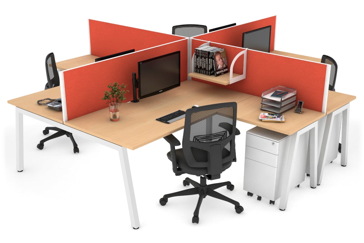 Quadro A Legs 4-Person Corner Workstation Desk - 1600L x 1800W with Cable Management - Modern Office & Home Workspace Solution for Professionals