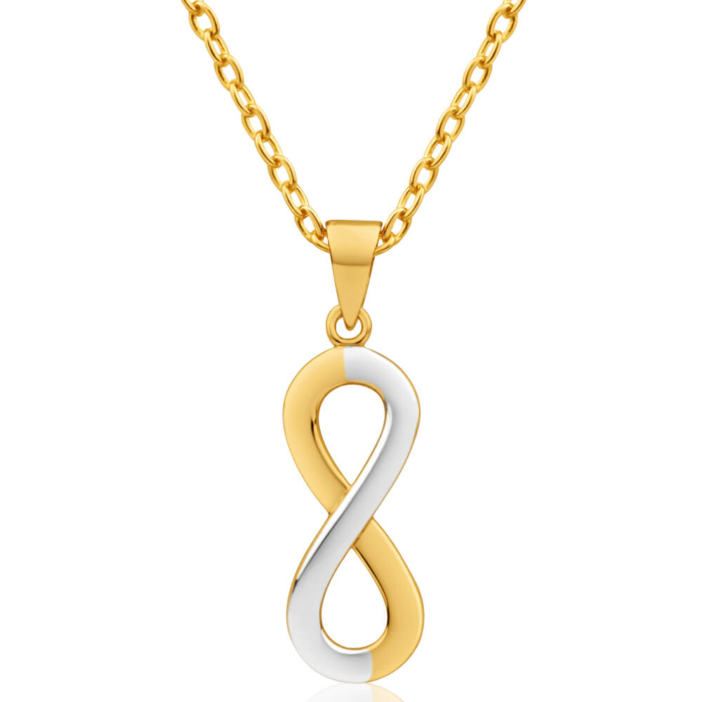 9ct Yellow Gold & White Gold 18mm Infinity Pendant Necklace - Elegant Jewelry Gift for Women, Perfect for Anniversaries, Birthdays & Special Occasions