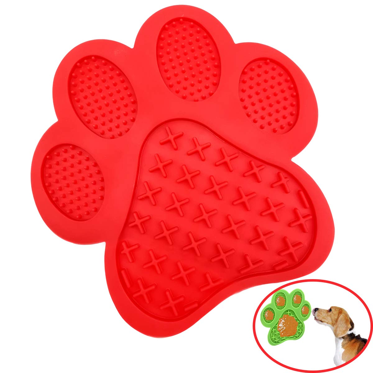 Dog Lick Pad with Strong Suction - Slow Feeder Mat for Peanut Butter, Bathing & Grooming | Pet Training Aid & Anxiety Relief for Dogs | Non-Slip Dog Washing Distraction Tool (Red) - Perfect for Bath Time, Mealtime & Stress Relief