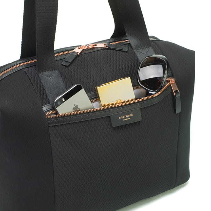 Storksak Stevie Luxe Diaper Bag - Waterproof Scuba Black Backpack for Moms - Perfect for Baby Essentials, Travel & Daily Use