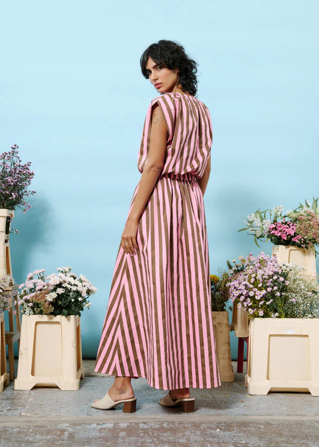 Noalig Maxi Skirt for Women - Flowy Long Skirt with Elastic Waist in Pink & Brown Colors | Perfect for Beach, Vacation, and Summer Outfits