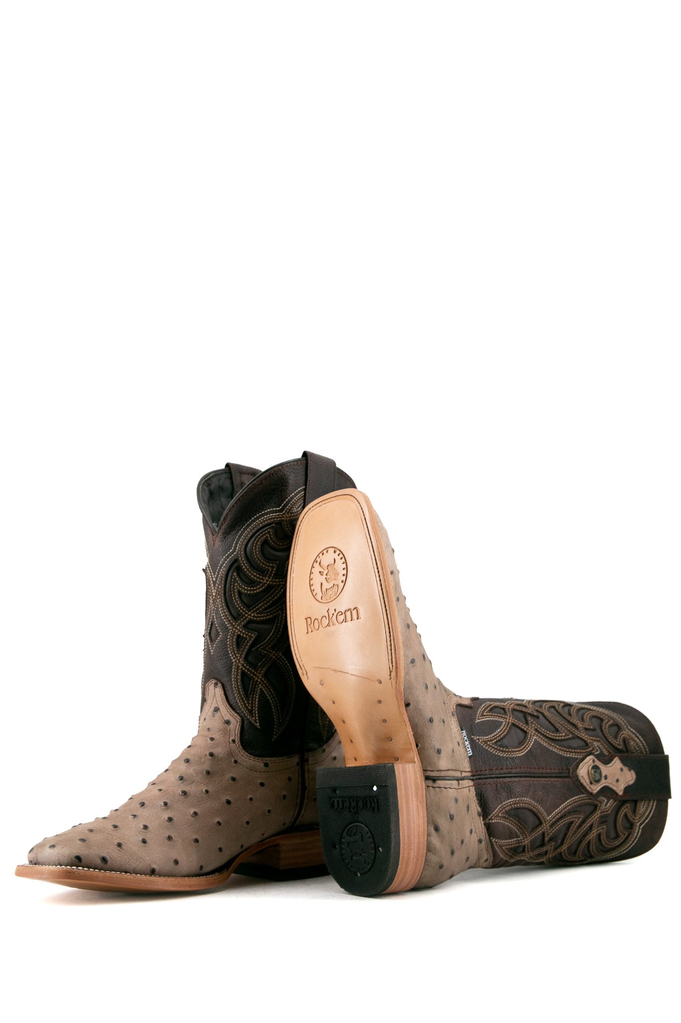 Premium Ostrich Leather Square Toe Cowboy Boots for Men - Western Style Rodeo & Ranch Work Boots - Perfect for Country Dancing, Horseback Riding & Outdoor Adventures