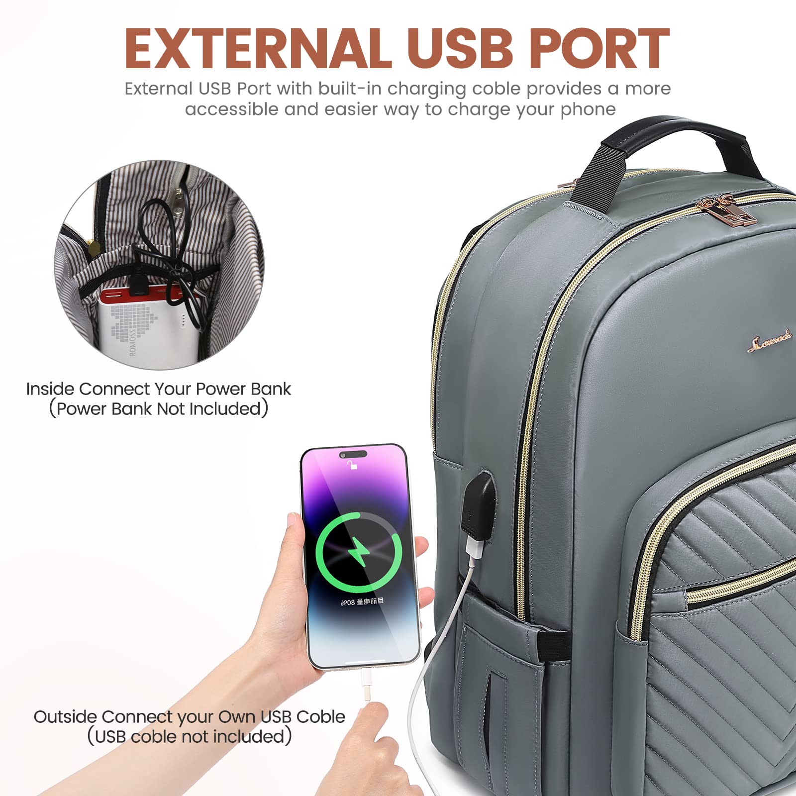 LOVEVOOK 17.3 Inch Laptop Backpack for Women - Stylish Waterproof Travel Backpack with USB Port, Professional Work Bag for Business, College, and Teacher Use, Perfect for Commuting and Daily Carry