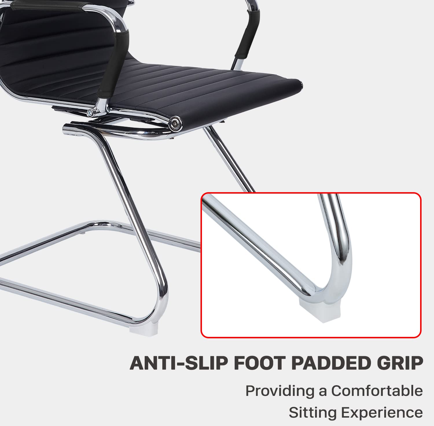 Premium Leather Office Guest Chair - Ergonomic Conference Room Chair with Padded Armrest & Anti-Slip Sled Base - Ideal for Reception, Waiting Areas & Home Office Workspace