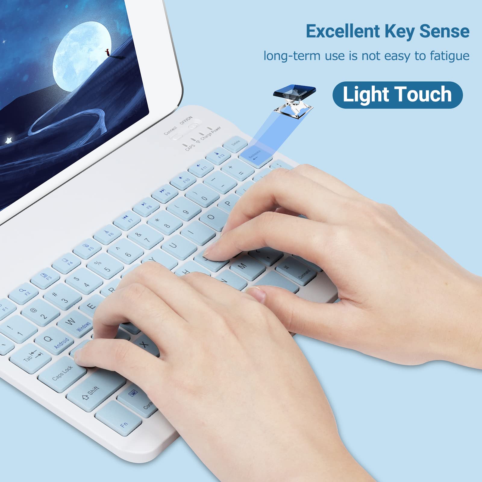 Ultra-Thin Wireless Bluetooth Keyboard and Mouse Combo - 2.4GHz Rechargeable for iPad Pro/Air/9.7, iOS, Android, Windows Devices (Blue) - Perfect for Home Office, Remote Work & Tablet Computing