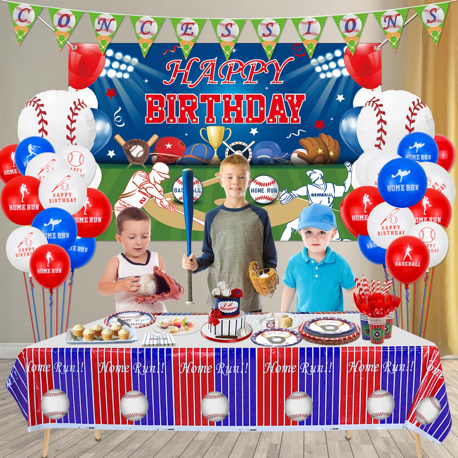 Baseball Birthday Party Decorations Set - Happy Birthday Backdrop, Plates, Cups, Napkins, Tablecloth & Balloons for Boys & Men - Serves 20 Guests - Perfect for Baseball Themed Parties, Sports Celebrations & Game Day Events