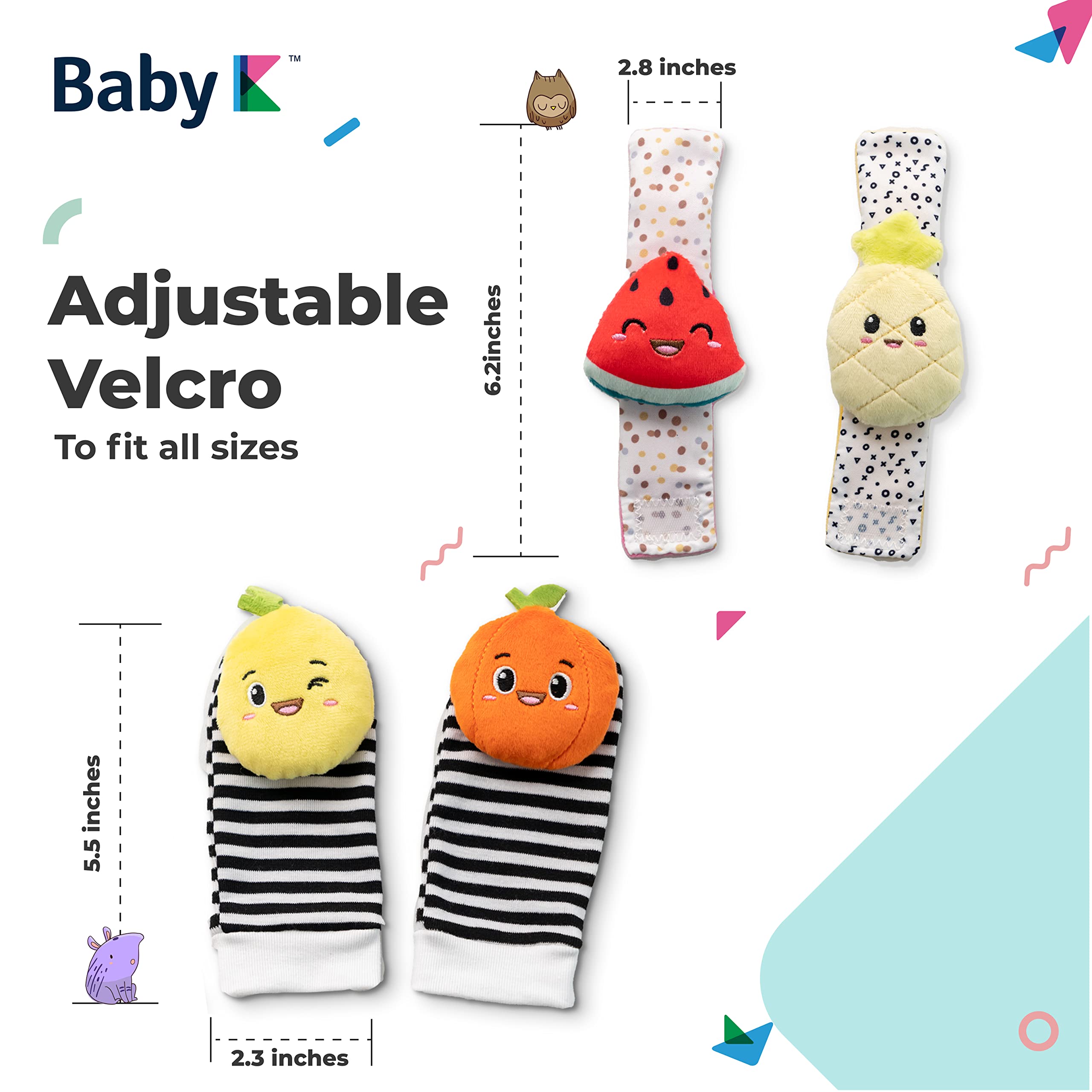 BABY K Baby Rattle Socks & Wrist Toys Set C - Newborn Developmental Toys for Boys & Girls 0-12 Months - Sensory & Brain Stimulation Infant Gifts - Perfect for Tummy Time, Playtime & Early Learning