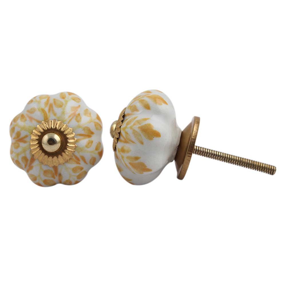 IndianShelf 10-Piece Yellow Ceramic Leaf Pumpkin Drawer Knobs - Premium Handcrafted Kitchen Cabinet Hardware & Dresser Pulls for Home Decor - Perfect for Farmhouse, Vintage, and Boho Style Cabinets & Furniture