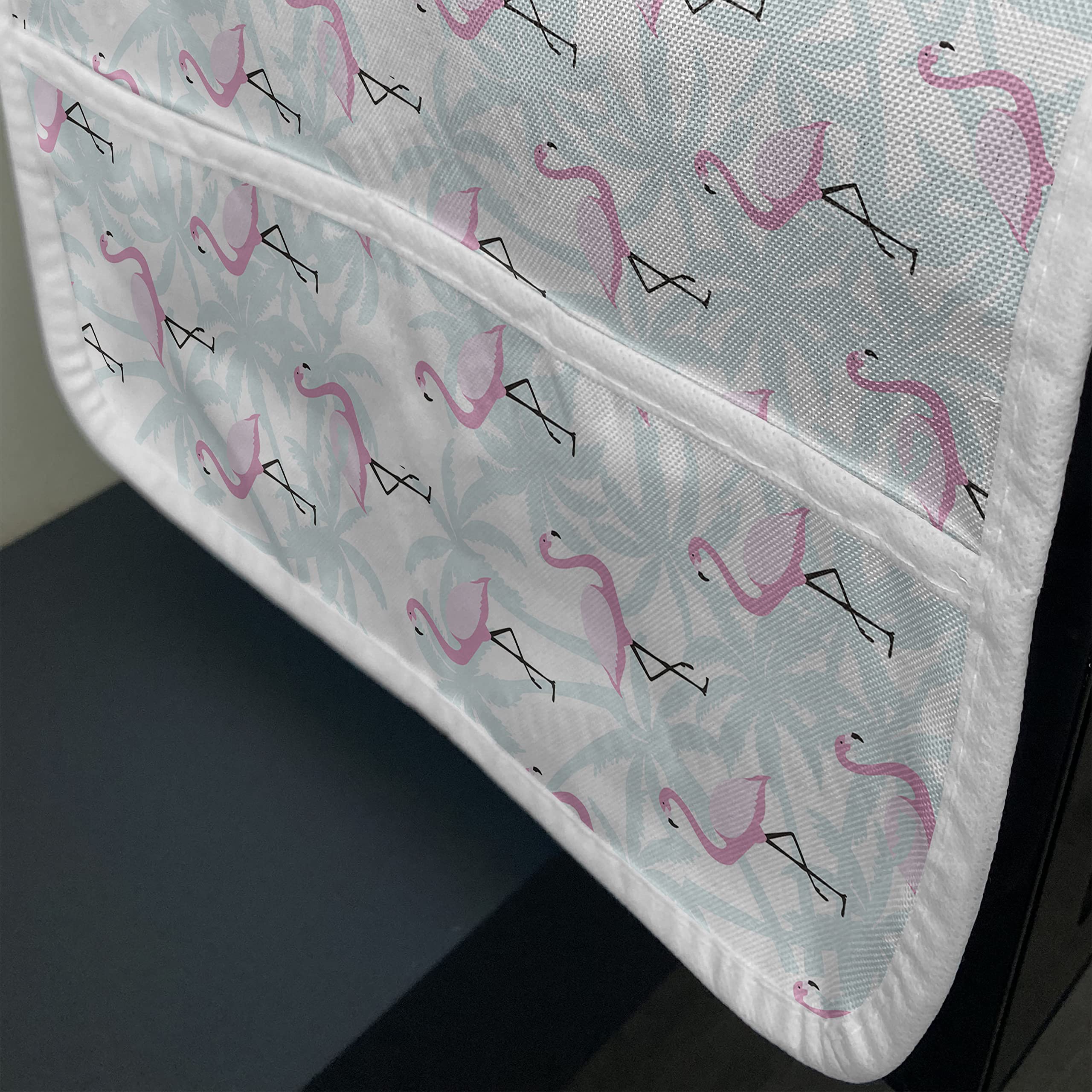 Ambesonne Flamingo Microwave Cover - Waterproof Kitchen Organizer with Pockets, 36x12 Inches, Mint Green & Pale Pink Retro Design with Coconut Palm Tree Silhouettes - Perfect for Microwave Protection & Kitchen Decor