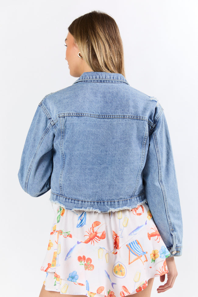 Vintage Distressed Denim Jacket for Women - Medium Wash Deconstructed Lightweight Jean Jacket - Perfect for Casual Outfits, Streetwear & Layering in Fall & Spring