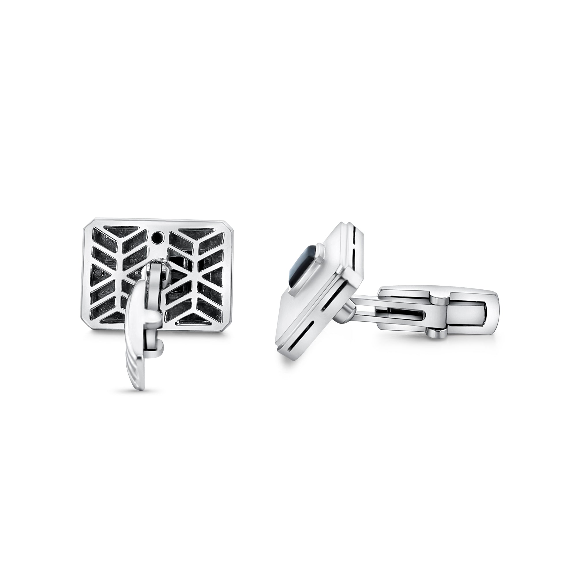 14K White Gold Rectangle Diamond & Onyx Cufflinks for Men - Elegant Formal Wear Accessories for Weddings, Business & Special Occasions